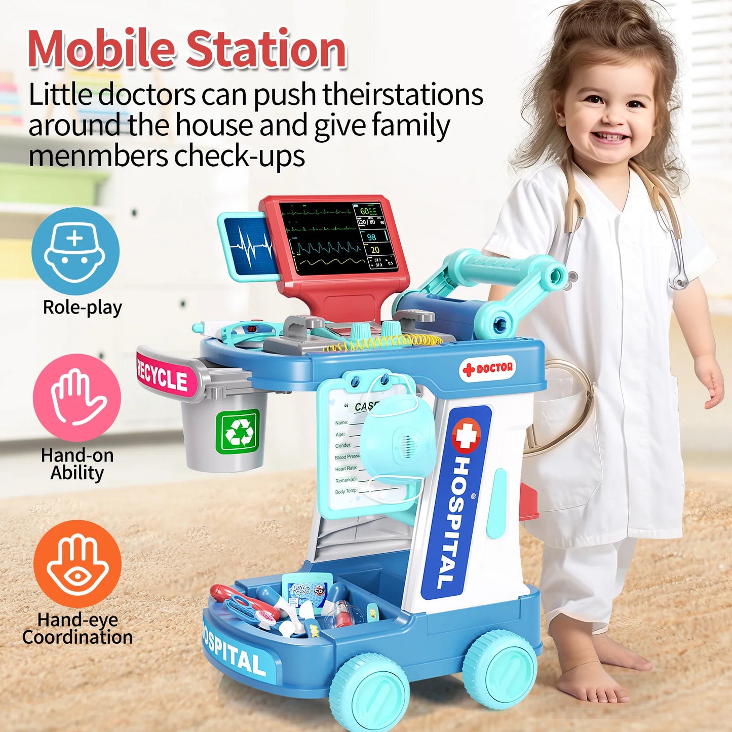 Children's Doctor Toy Simulation Tool Set for Girls with Luggage Rolling Case to Play as Nurse and Give Injections with Stethosc - Loving Babies & Pets Shop