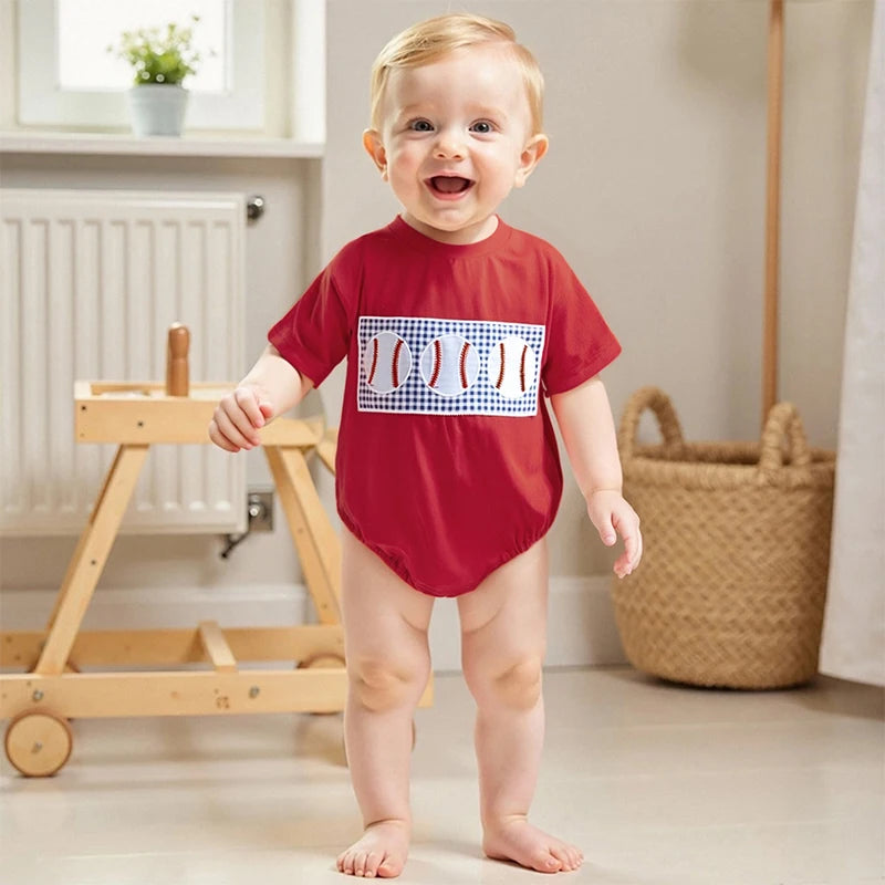 Toddler Boy Baseball Print Short Sleeve Romper Summer Jumpsuit Casual Outfit