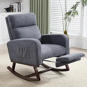 Rocking Chair Nursery with Foot Rest, Nursing Rocking Chairs for Mom Nursery, Teddy Rocker Glider with High Backrest for Living - Loving Babies & Pets Shop