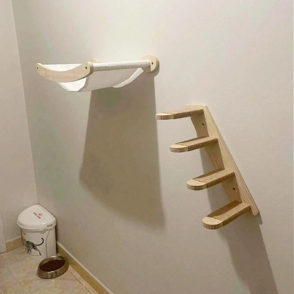 Wall Mounted Cat Hammock and Climbing Shelf with Sisal Rope for Scratching and Play