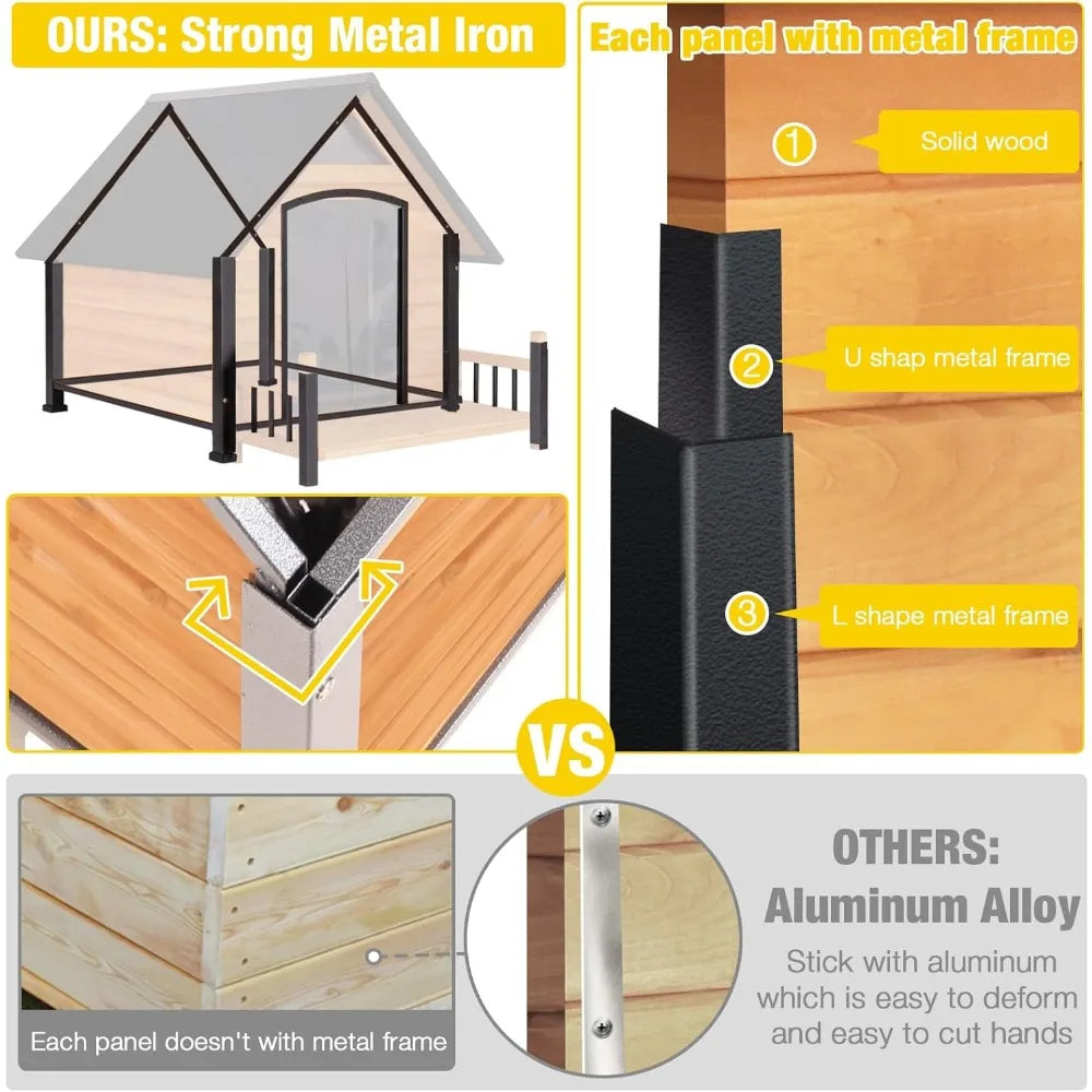 Heated Wooden Dog House With Insulated Metal Frame Outdoor