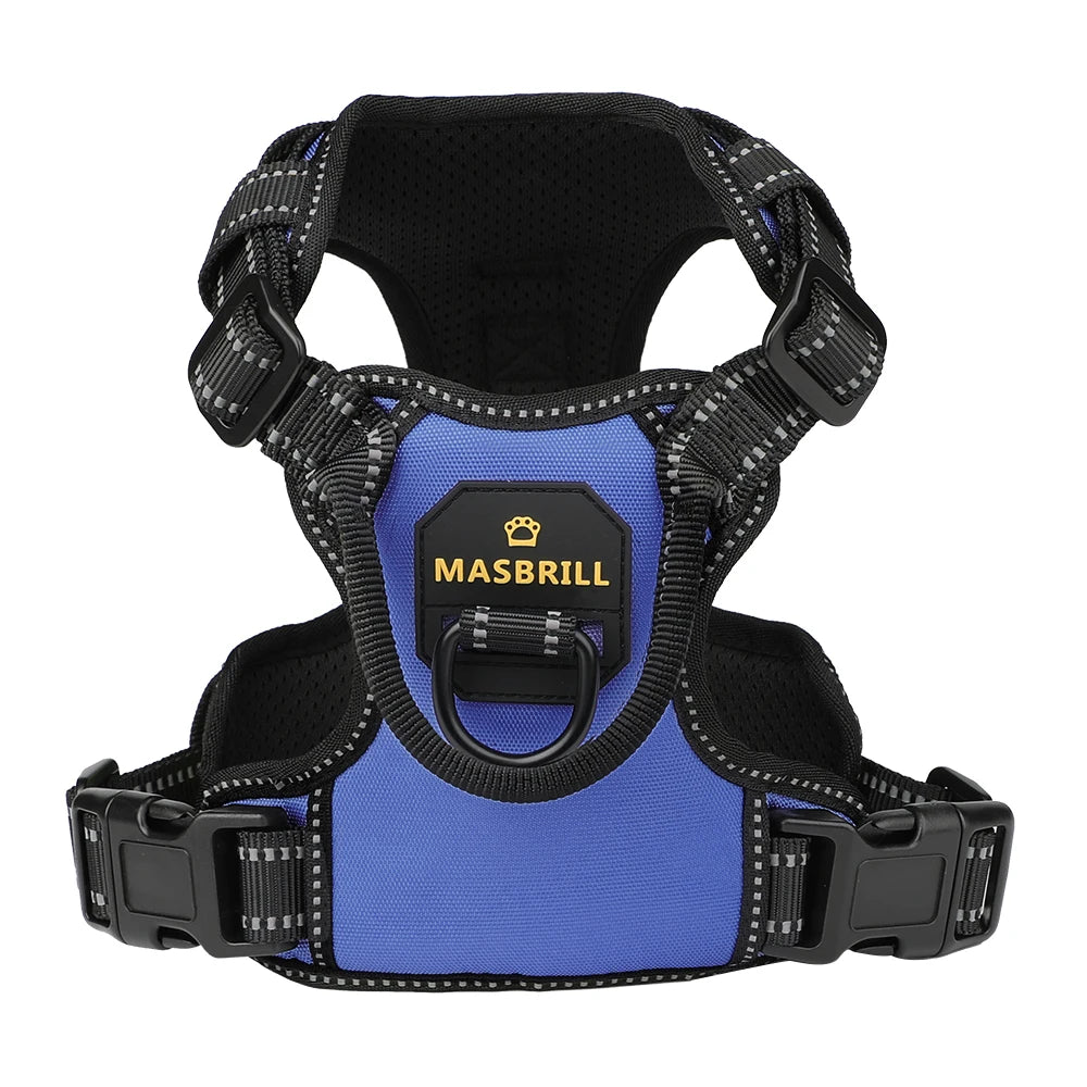 MASBRILL Dog Harness No Pull Nylon Adjustable Reflective Dog Vest Harness 2 Metal Leash Hooks Easy Control Handle Walking