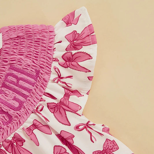 Adorable Baby Girls Floral Print Rompers with Cute Bow Detailing and Fly Sleeves