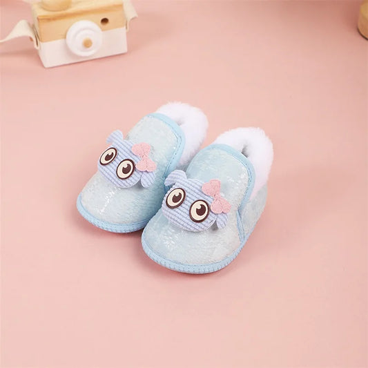 Adorable Baby Girls Plush Shoes with Cute Cartoon Design Big Eyes Warm Fleece Lining Non-Slip Sole for First Steps - Loving Babies & Pets Shop