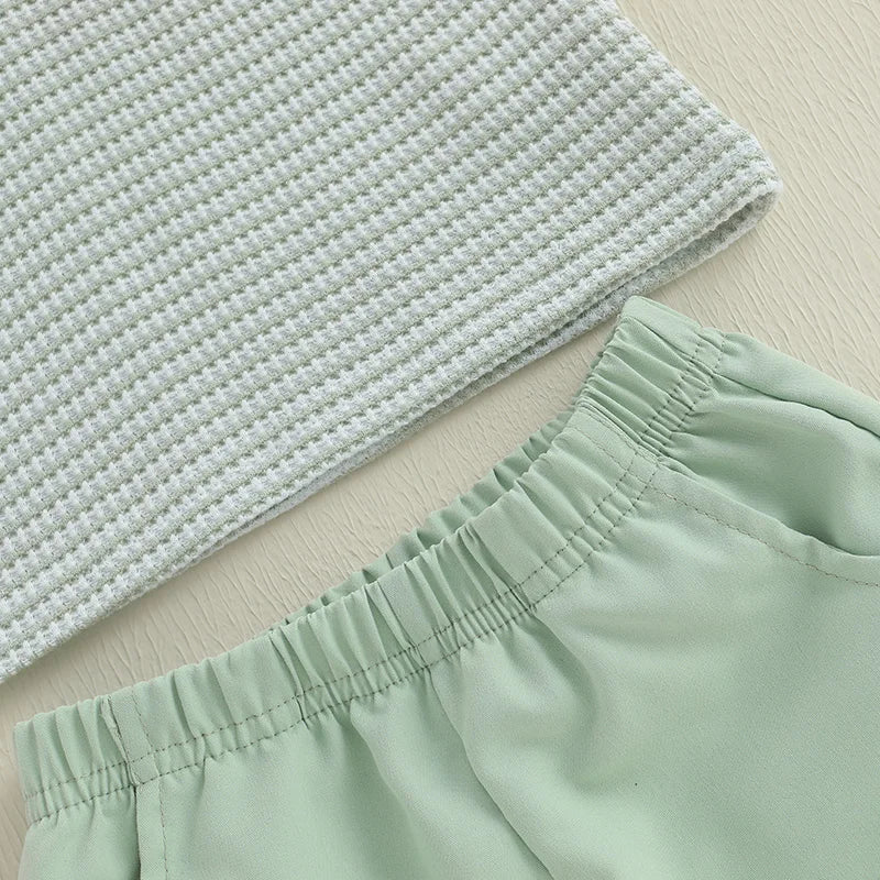 Infant Boy Animal Embroidery Tee and Stylish Plaid Shorts Summer Outfit Set