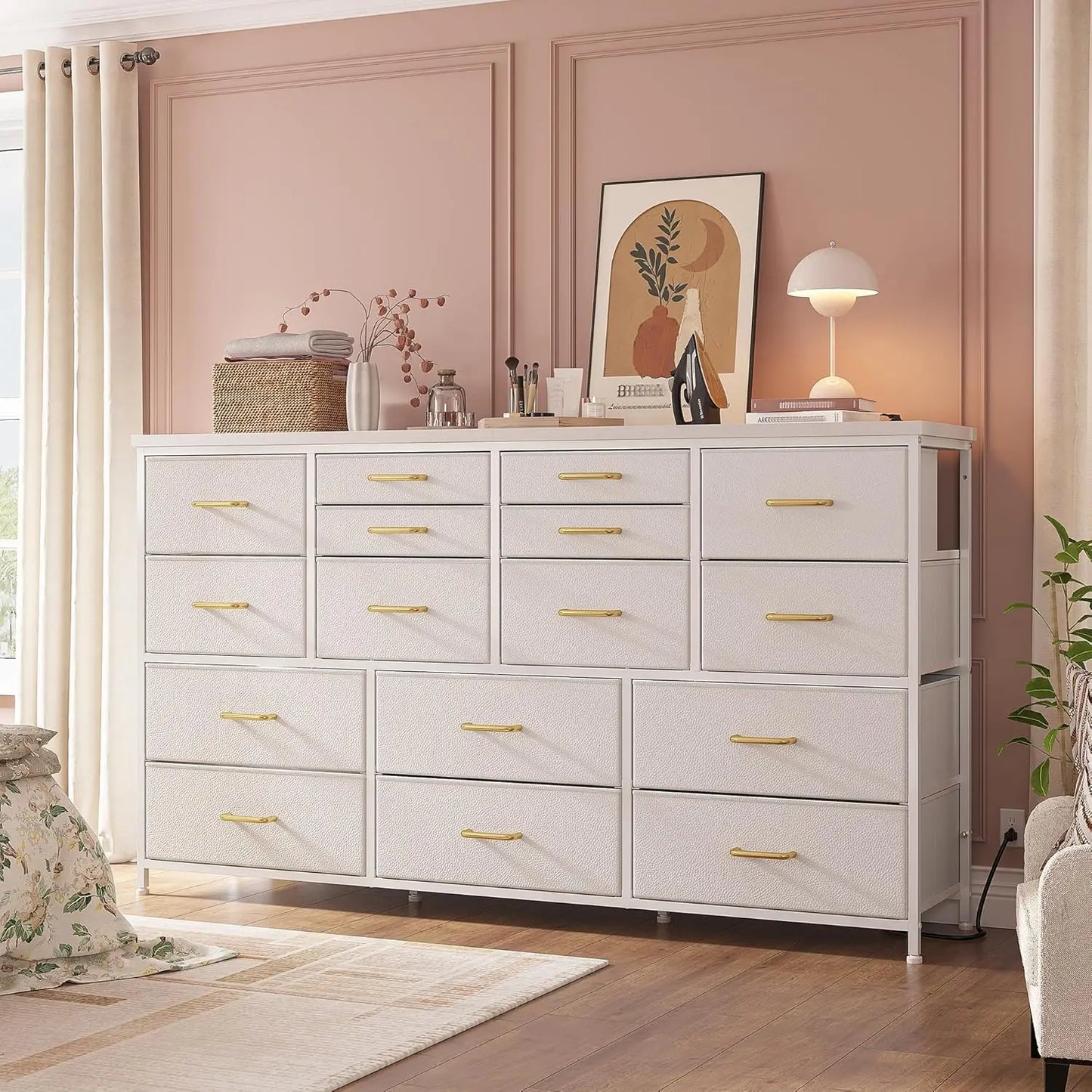 Dresser TV Stand with Power Outlet 60" TV Stands for Living Room Dresser for Bedroom with 16 Drawers for TV Stand - Loving Babies & Pets Shop