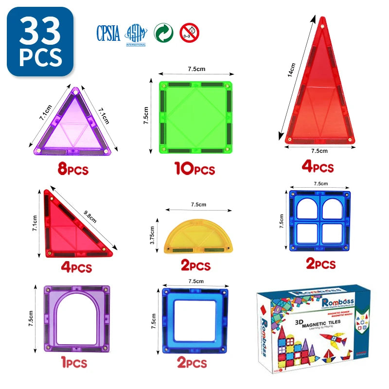 Romboss Magnetic Building Blocks Set 7.5cm Educational Toys for Creative Play
