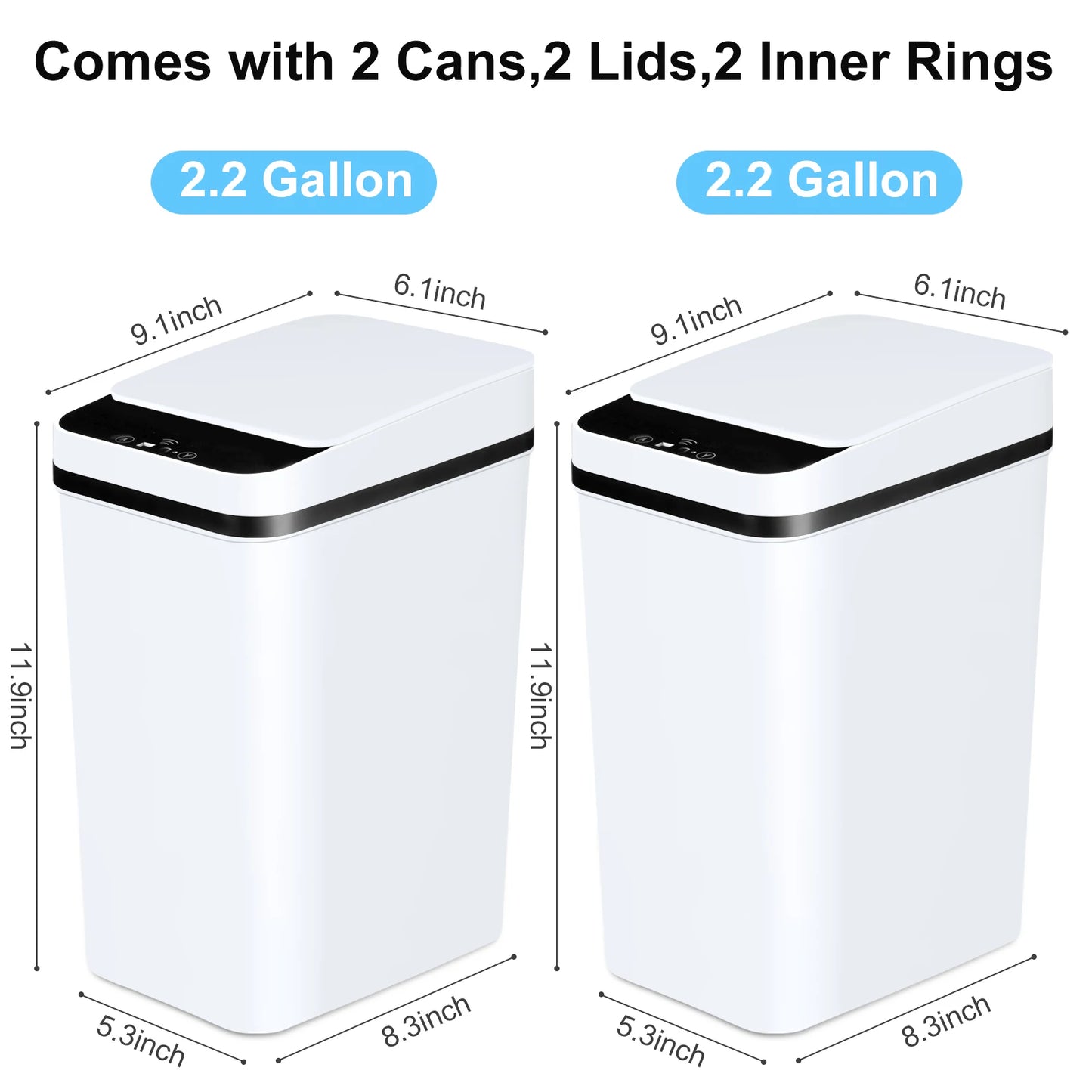 2 Pack 12L Bathroom Automatic Trash Cans Touchless Motion Sensor Slim with Lid for Bathroom Bedroom Living Room Office White - Loving Babies & Pets Shop