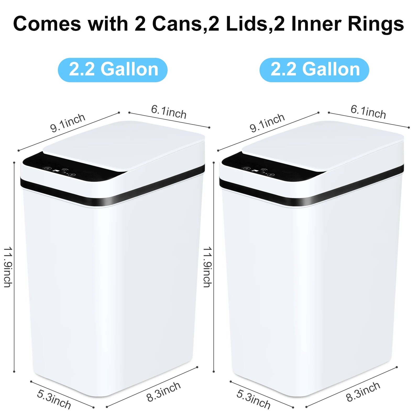 2 Pack 12L Bathroom Automatic Trash Cans Touchless Motion Sensor Slim with Lid for Bathroom Bedroom Living Room Office White - Loving Babies & Pets Shop