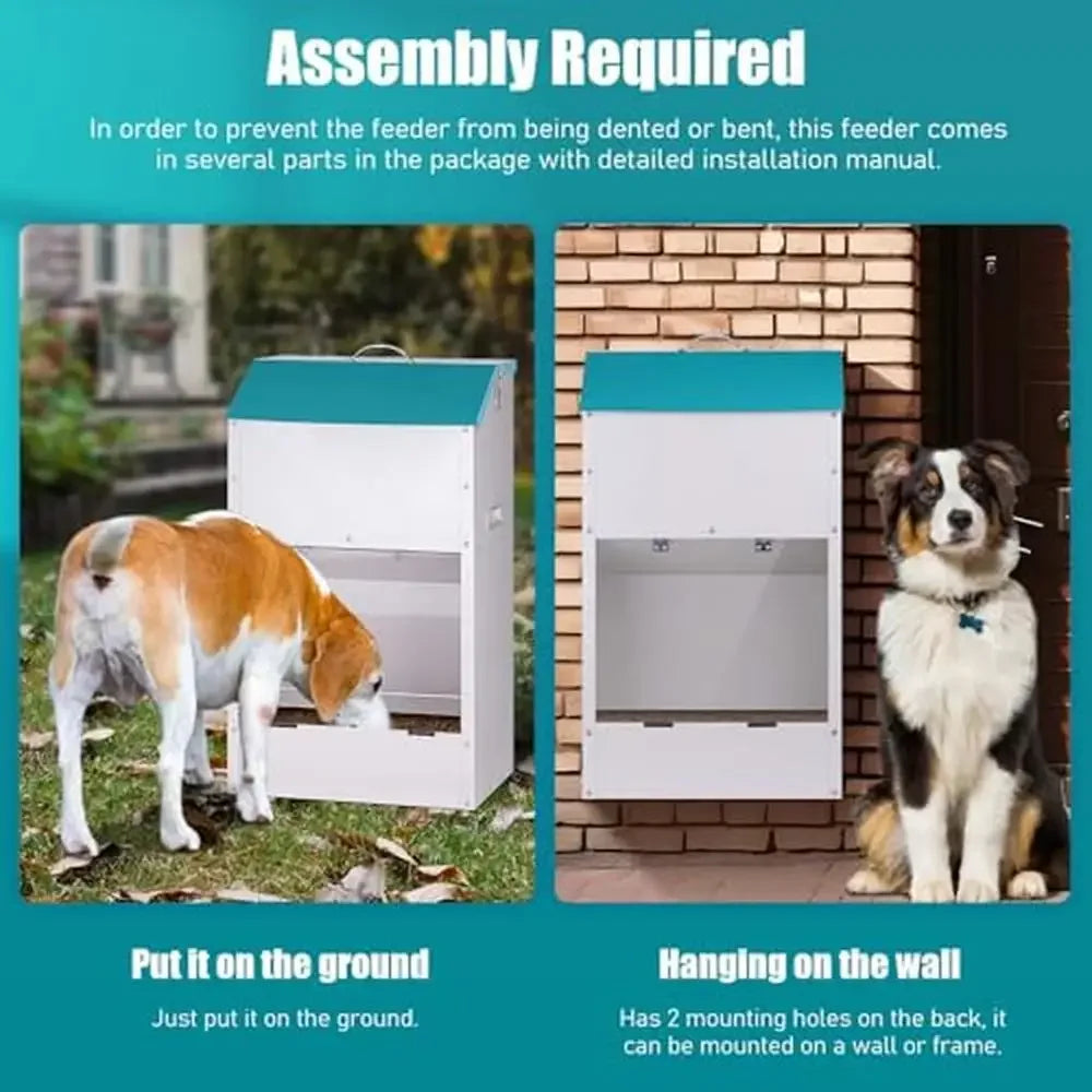 Large Capacity Auto Dog Feeder Steel Gravity Dispenser Durable Galvanized Breed 50lb Pounds