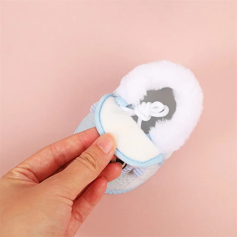 Adorable Baby Girls Plush Shoes with Cute Cartoon Design Big Eyes Warm Fleece Lining Non-Slip Sole for First Steps - Loving Babies & Pets Shop