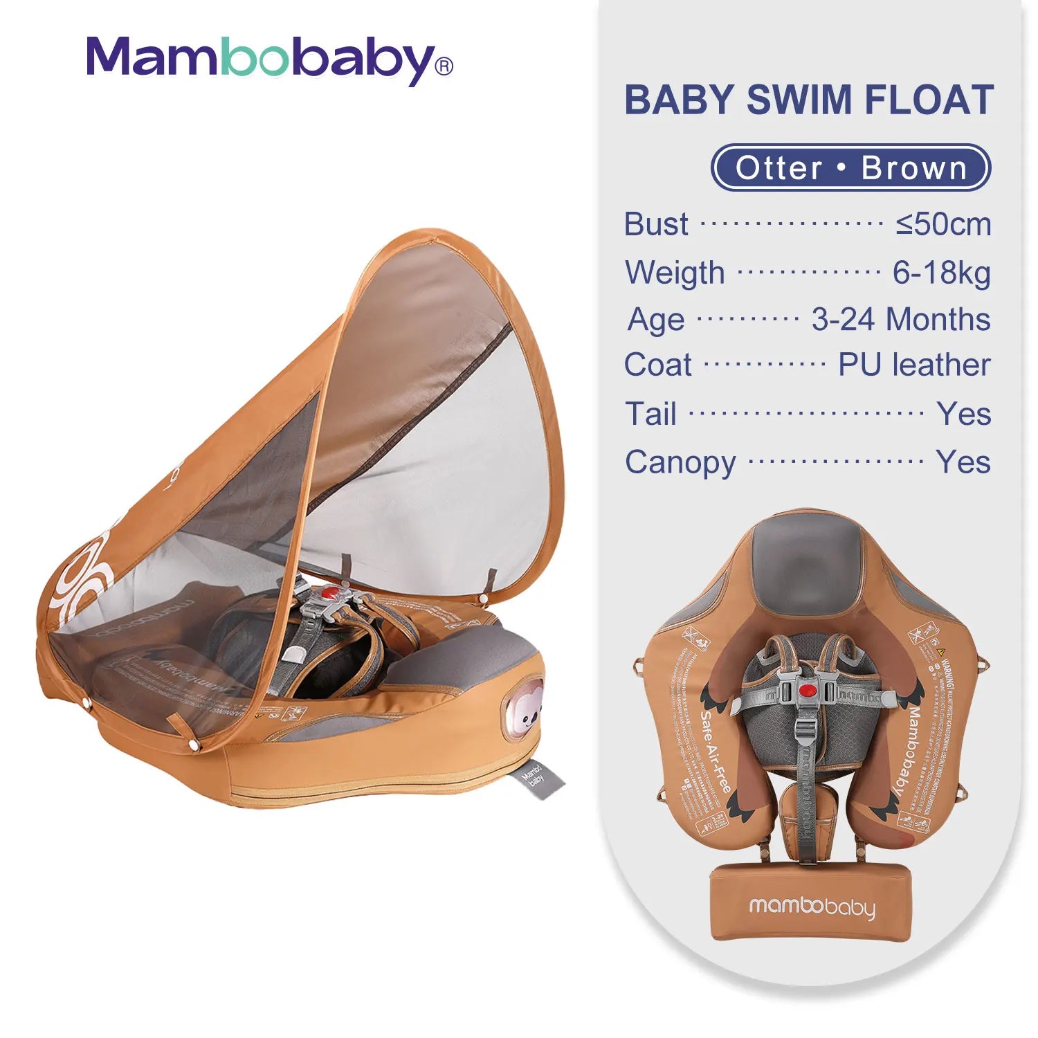 Mambobaby Baby Float with Sunshade Canopy and Crotch Strap Inflatable-free Safe Core Swimming Pool Accessory Bathroom Water Toy - Loving Babies & Pets Shop