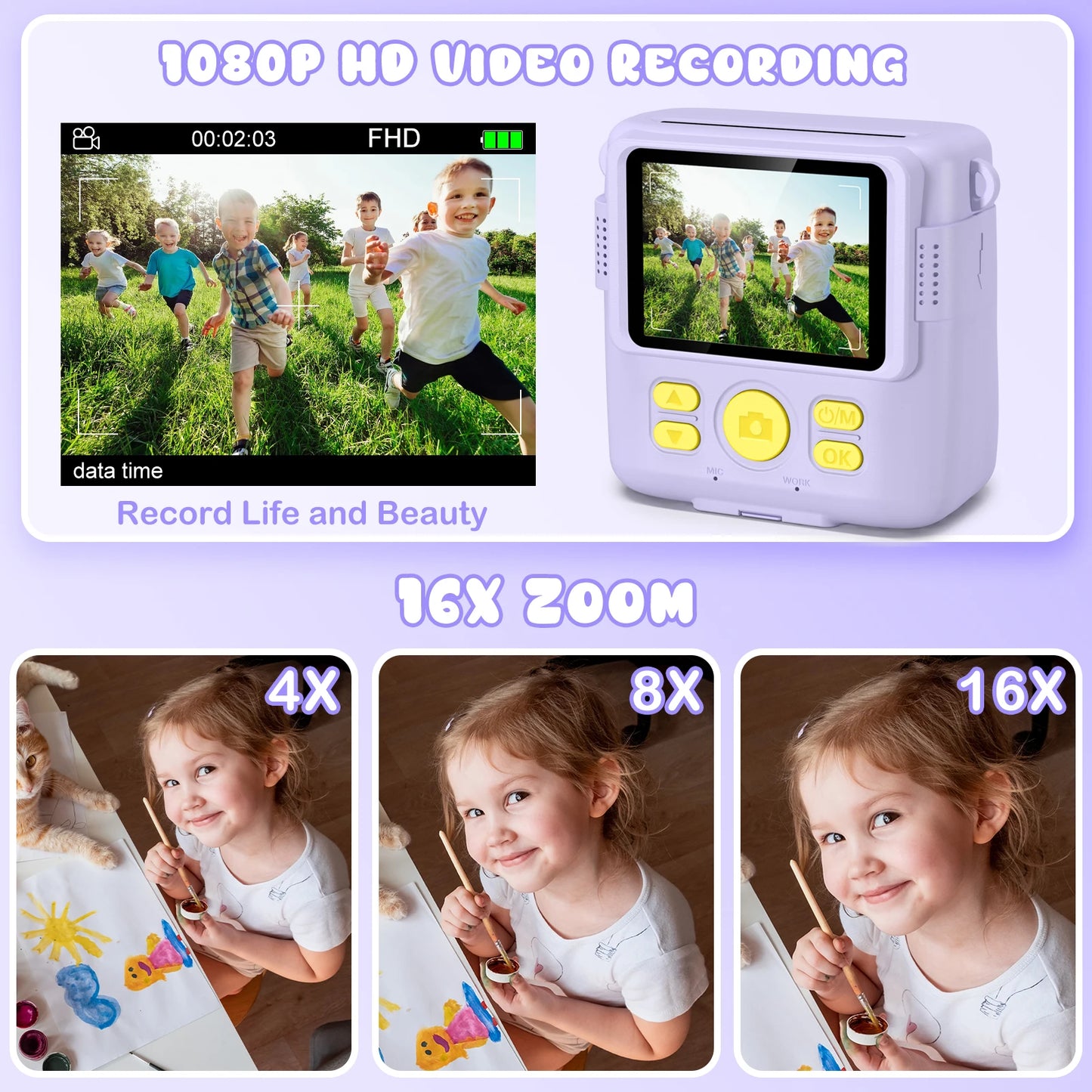 Kids Digital Camera 1080P HD Instant Print Camera Portable Camera Toy with 32GB Card Gift For Boys Girls 3-12 - Loving Babies & Pets Shop