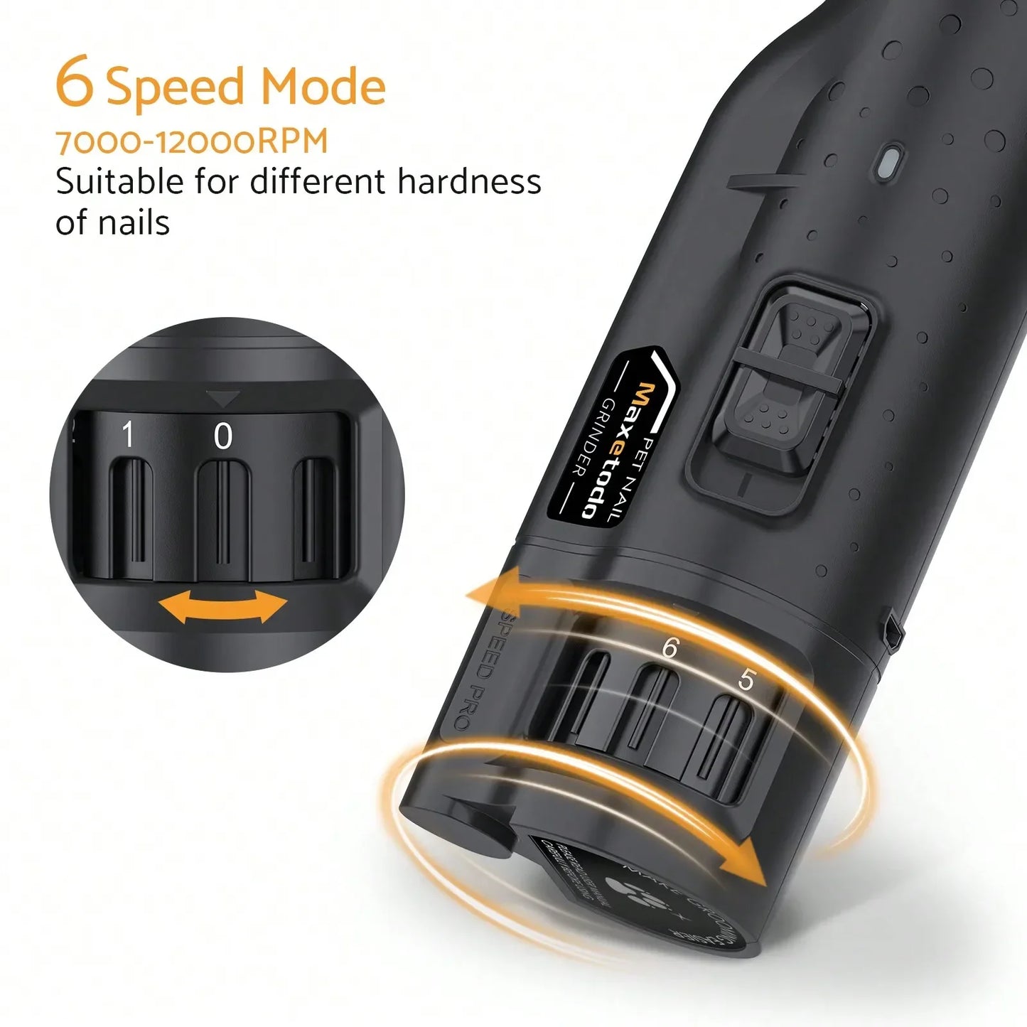 Quiet 6 Speed USB Rechargeable Dog Nail Grinder 2 LEDs