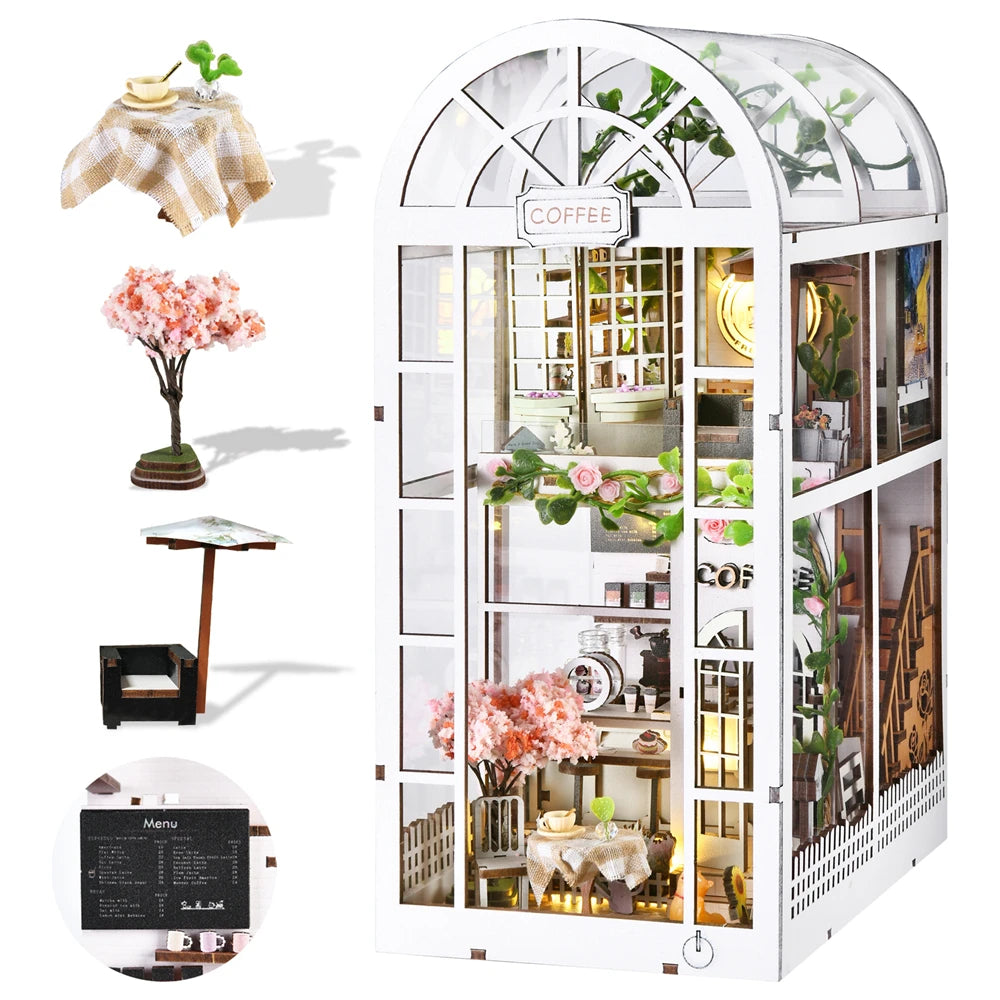 Book Nook Kit Coffee Shop Sunlight Room Dollhouse Booknook 3D Wooden Puzzle Miniature Doll House For Bookshelf Insert Furniture - Loving Babies & Pets Shop