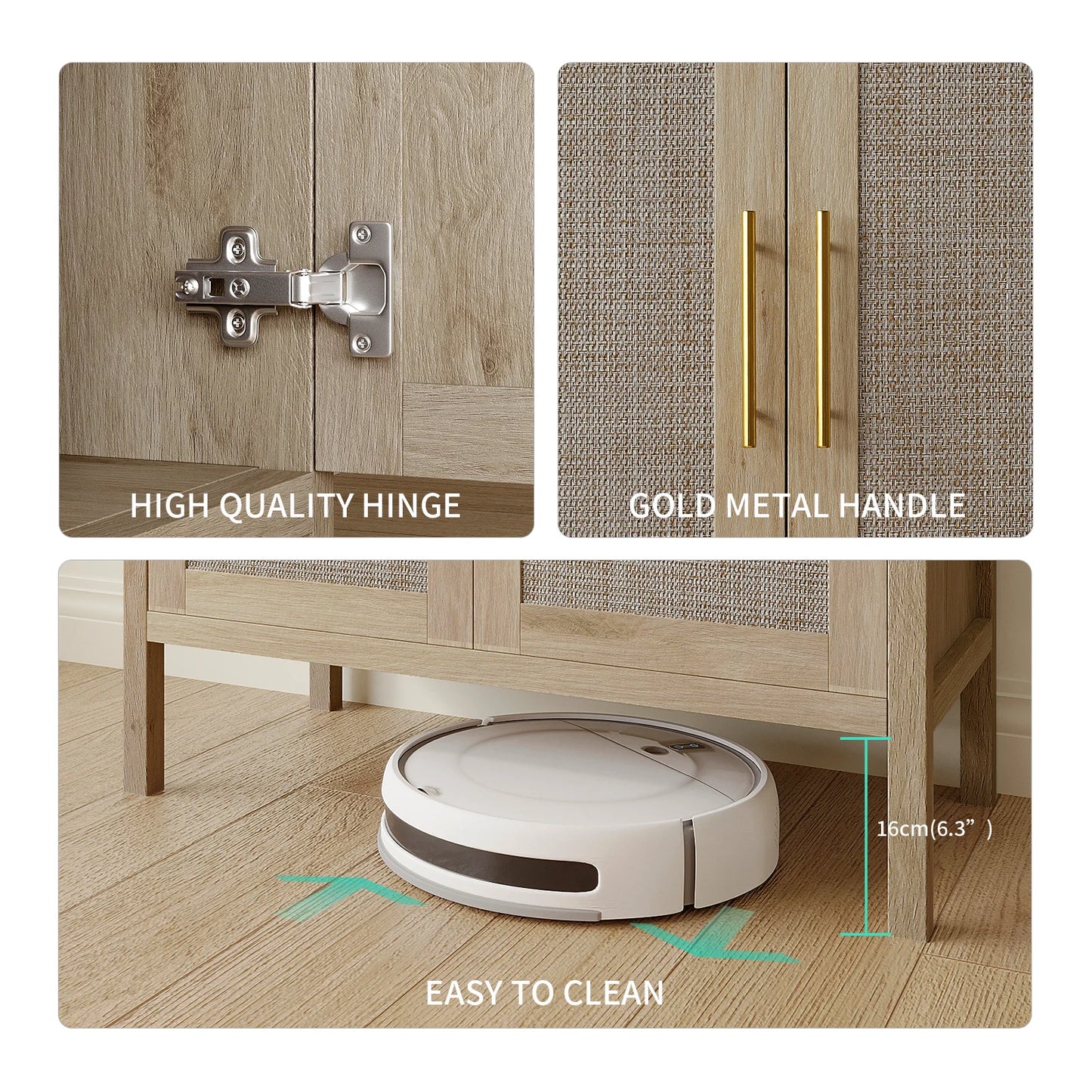 Rattan Storage Cabinet, Buffet Cabinet Sideboard with Rattan Decorated Doors, Cupboard for Hallway, Entry, Living Room - Loving Babies & Pets Shop