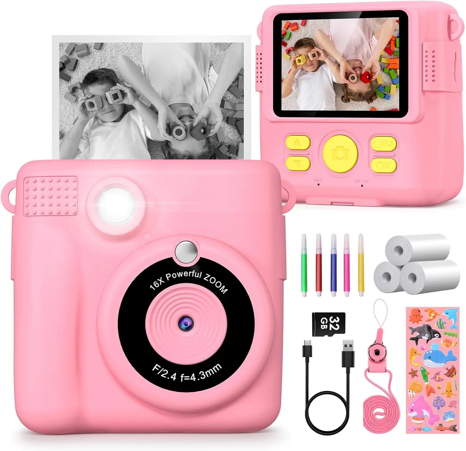 Kids Digital Camera 1080P HD Instant Print Camera Portable Camera Toy with 32GB Card Gift For Boys Girls 3-12 - Loving Babies & Pets Shop