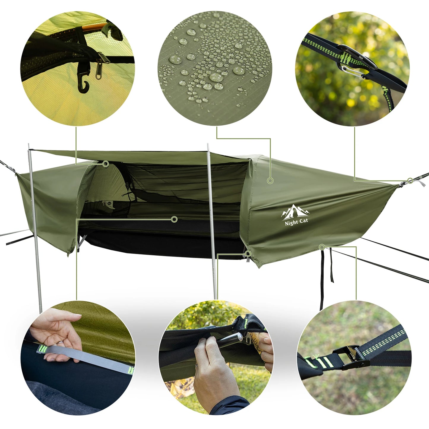 Night Cat Flat Lay Hammock Tent With Mosquito Net Rainfly
