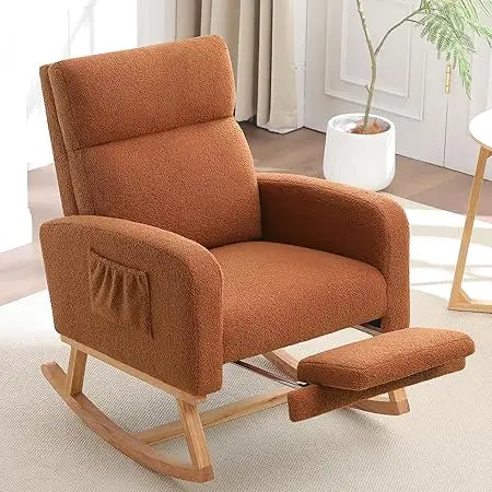 Rocking Chair Nursery with Foot Rest, Nursing Rocking Chairs for Mom Nursery, Teddy Rocker Glider with High Backrest for Living - Loving Babies & Pets Shop
