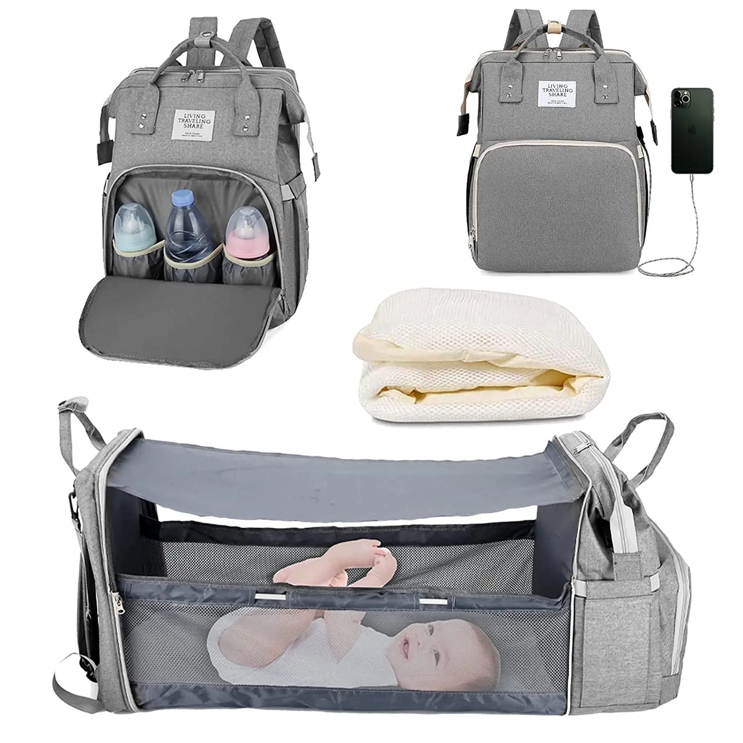 Fashionable Portable Folding Crib Diaper Bag Large Capacity Baby Stroller Organizer