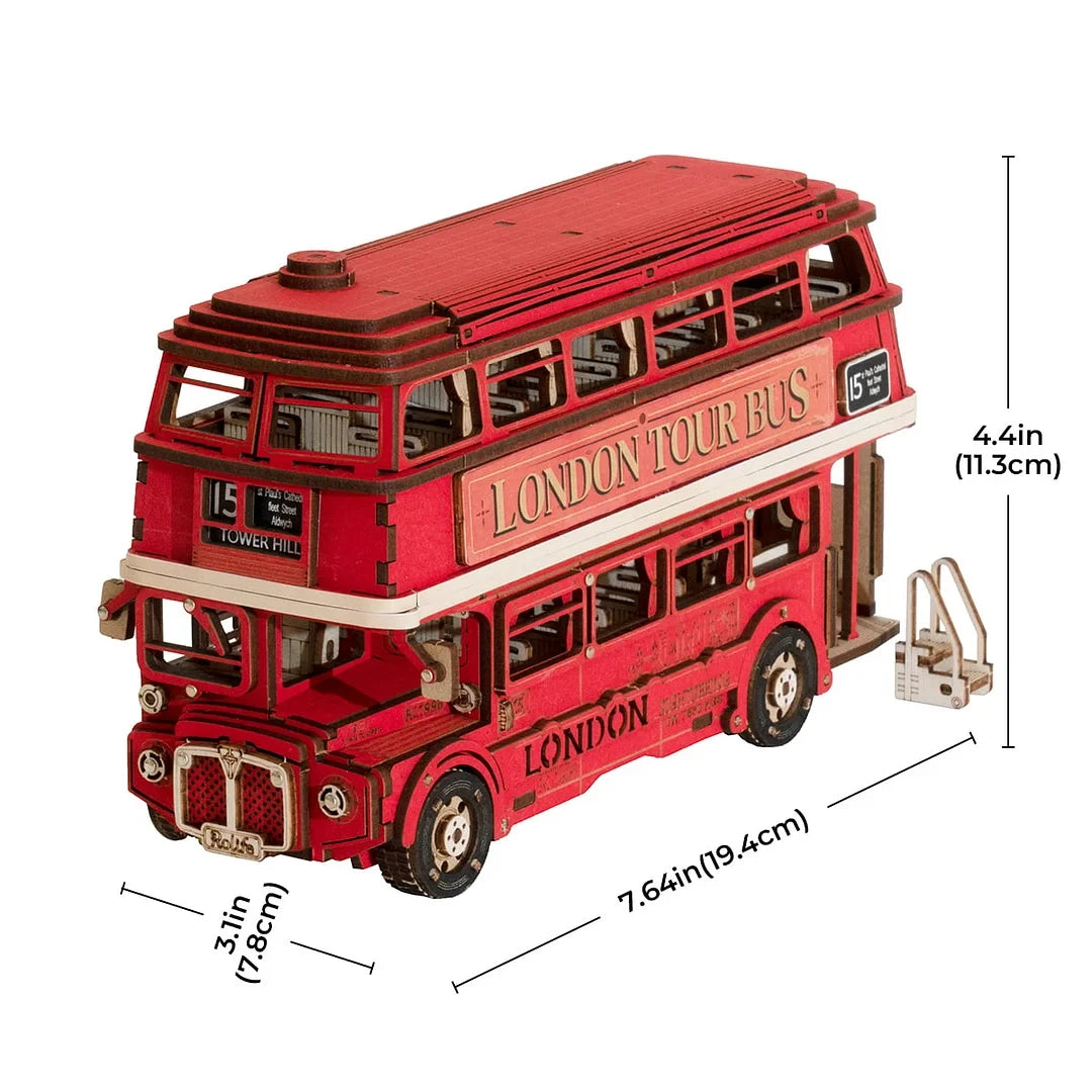 Robotime Rolife London Tour Bus 3D Wooden Puzzle Building Kit Perfect Gift for Kids