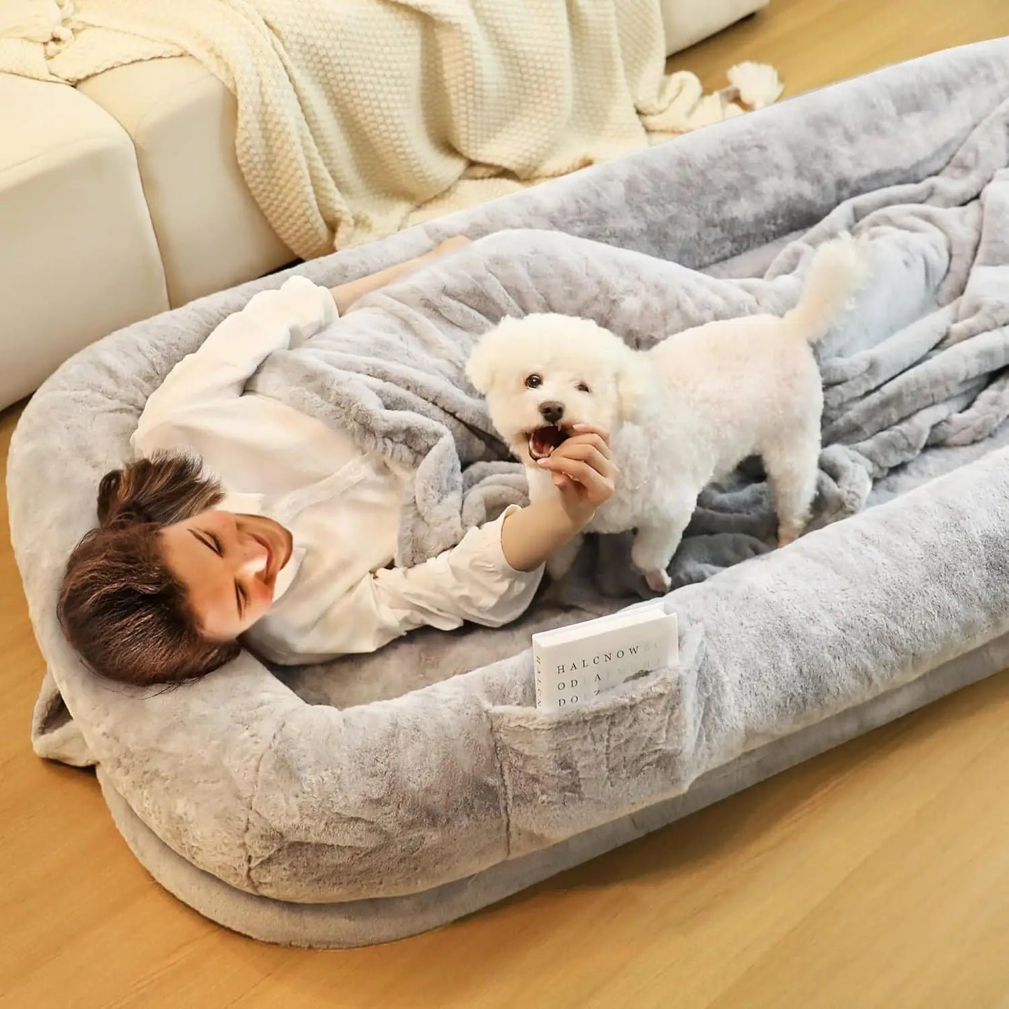 Human Dog Bed for Adults 71 Inch Long Washable Waterproof Orthopedic Design Light Grey