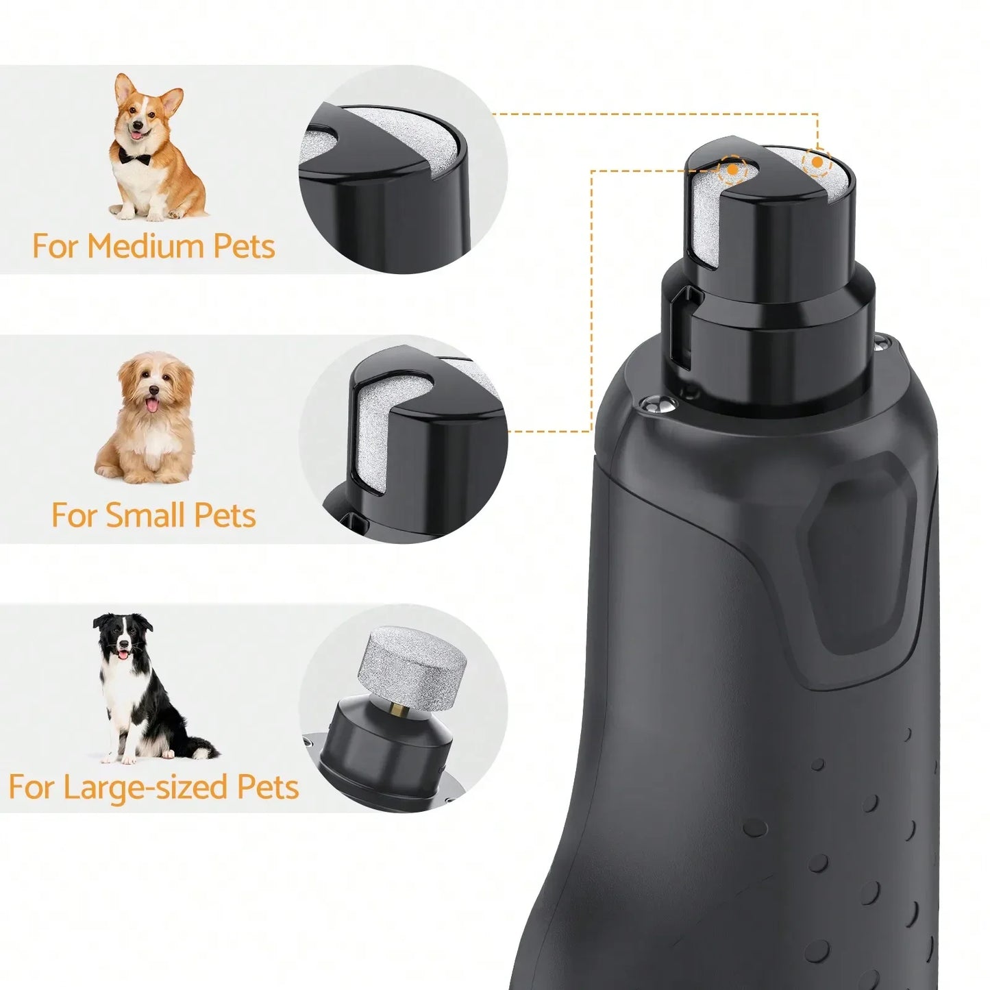 Quiet 6 Speed USB Rechargeable Dog Nail Grinder 2 LEDs