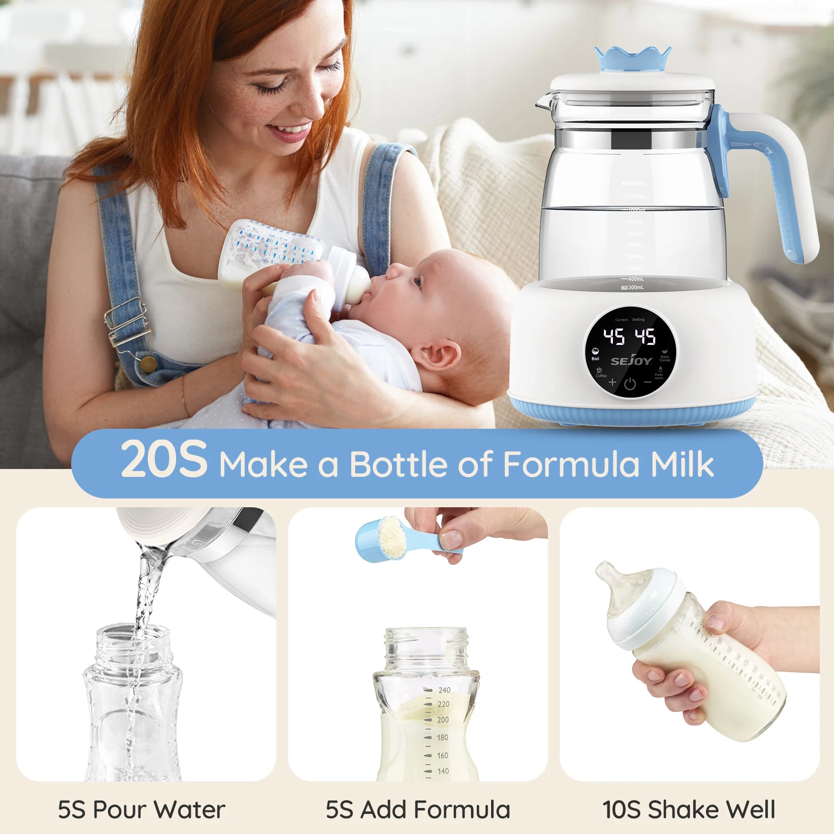 Sejoy Electric Milk Bottle Warmer  Infant Thermostatic Milk Modulator Baby Formula Kettle Automatic Warmer Feeding Bottle - Loving Babies & Pets Shop