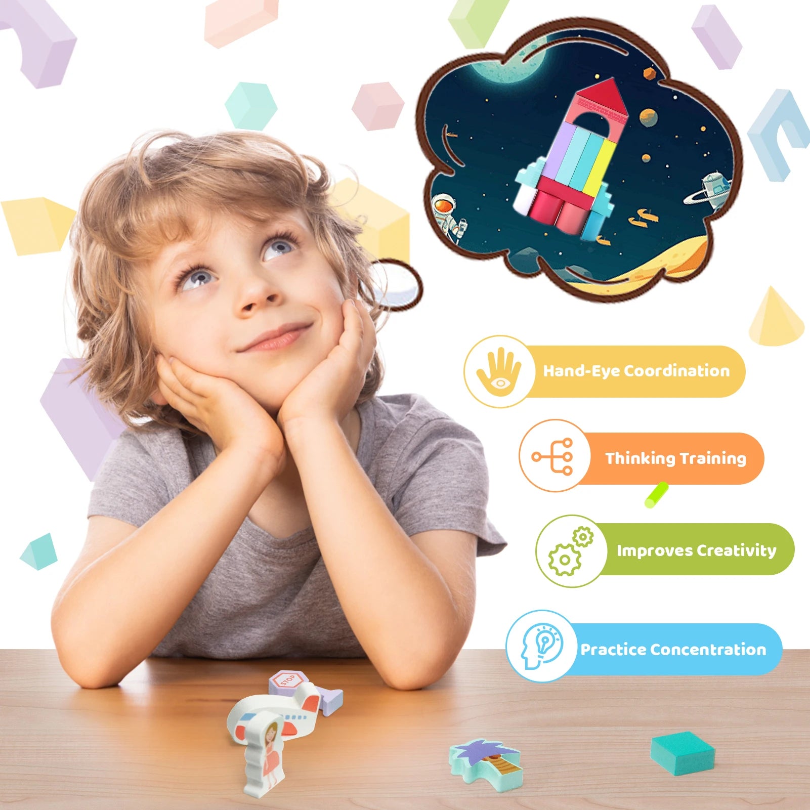 Wooden Building Blocks Set with City Map for Toddlers, Wooden Blocks City Construction Stacker Stacking Preschool Learning Educa - Loving Babies & Pets Shop