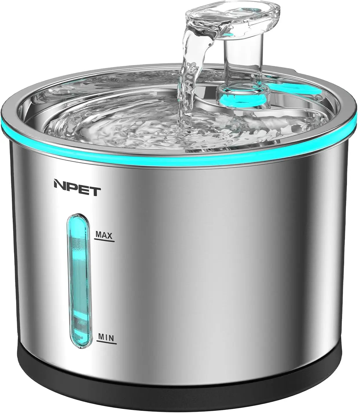 NPET Cat Water Fountain Stainless Steel, 50oz/1.5L Dishwasher Safe Pet Water Fountain with Visible Window Light for Cats - Loving Babies & Pets Shop