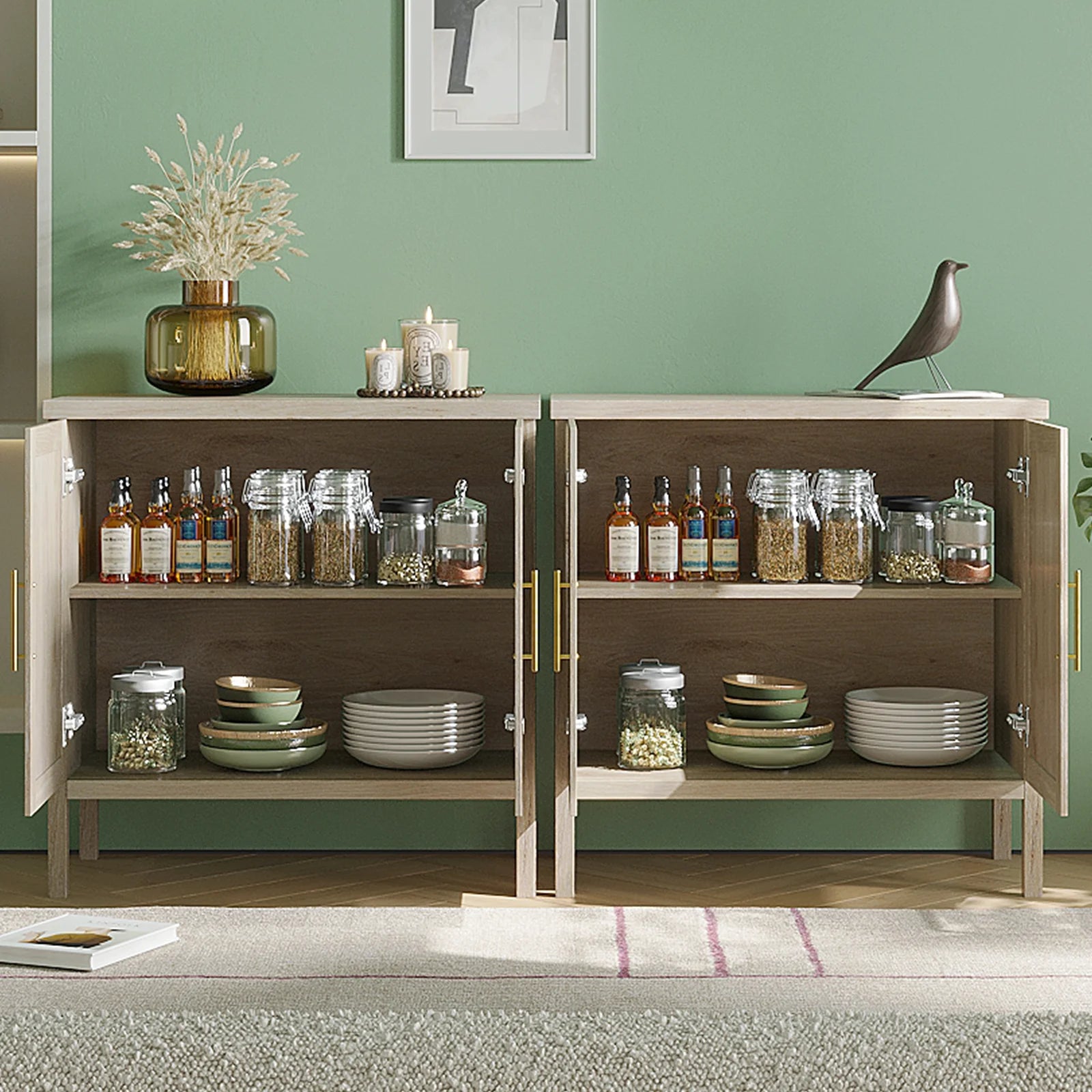 Rattan Storage Cabinet, Buffet Cabinet Sideboard with Rattan Decorated Doors, Cupboard for Hallway, Entry, Living Room - Loving Babies & Pets Shop