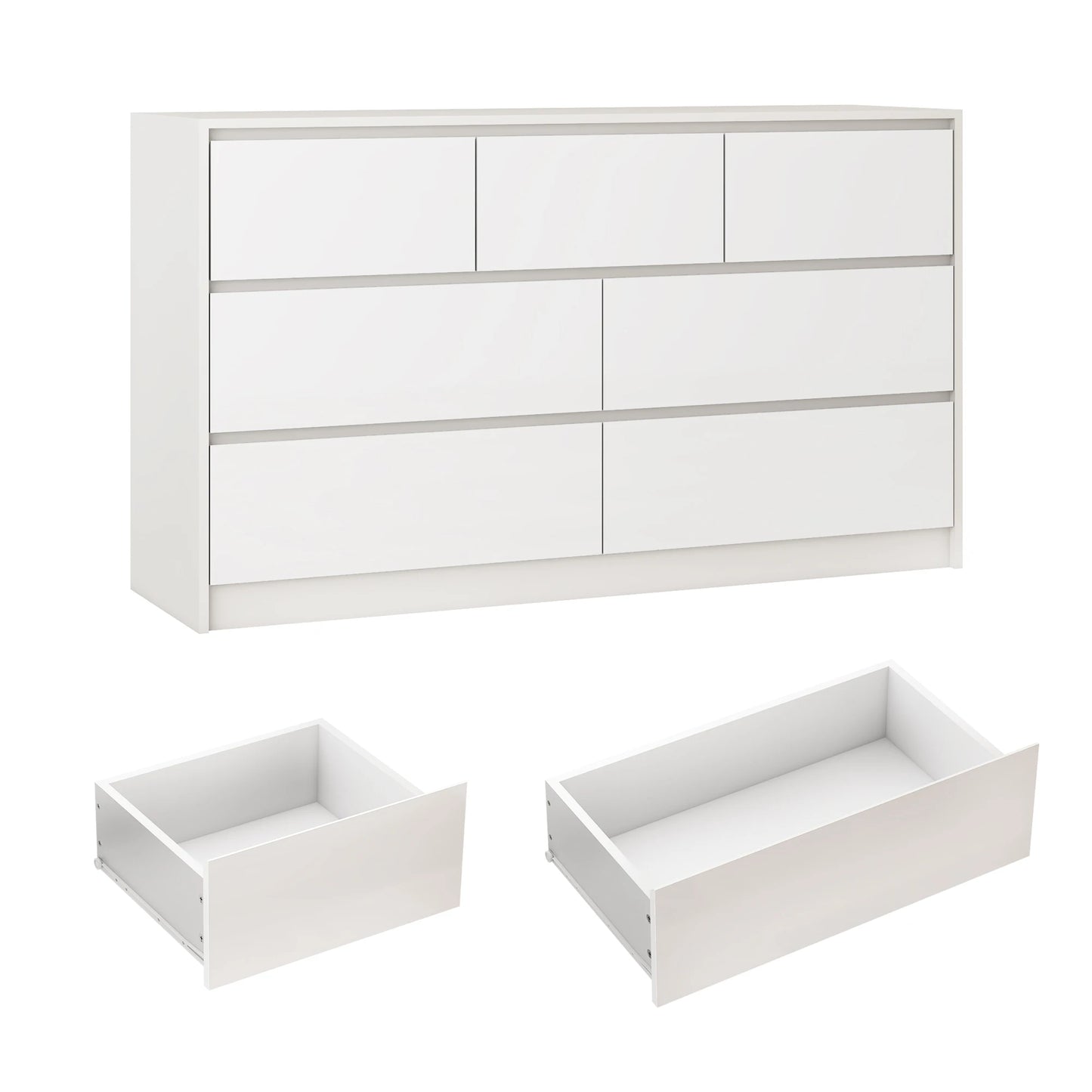 7 Drawer Dresser for Bedroom, 55 Inch Modern Dresser with High Gloss Drawers, Large Wood Chest of Drawer, White/Black - Loving Babies & Pets Shop