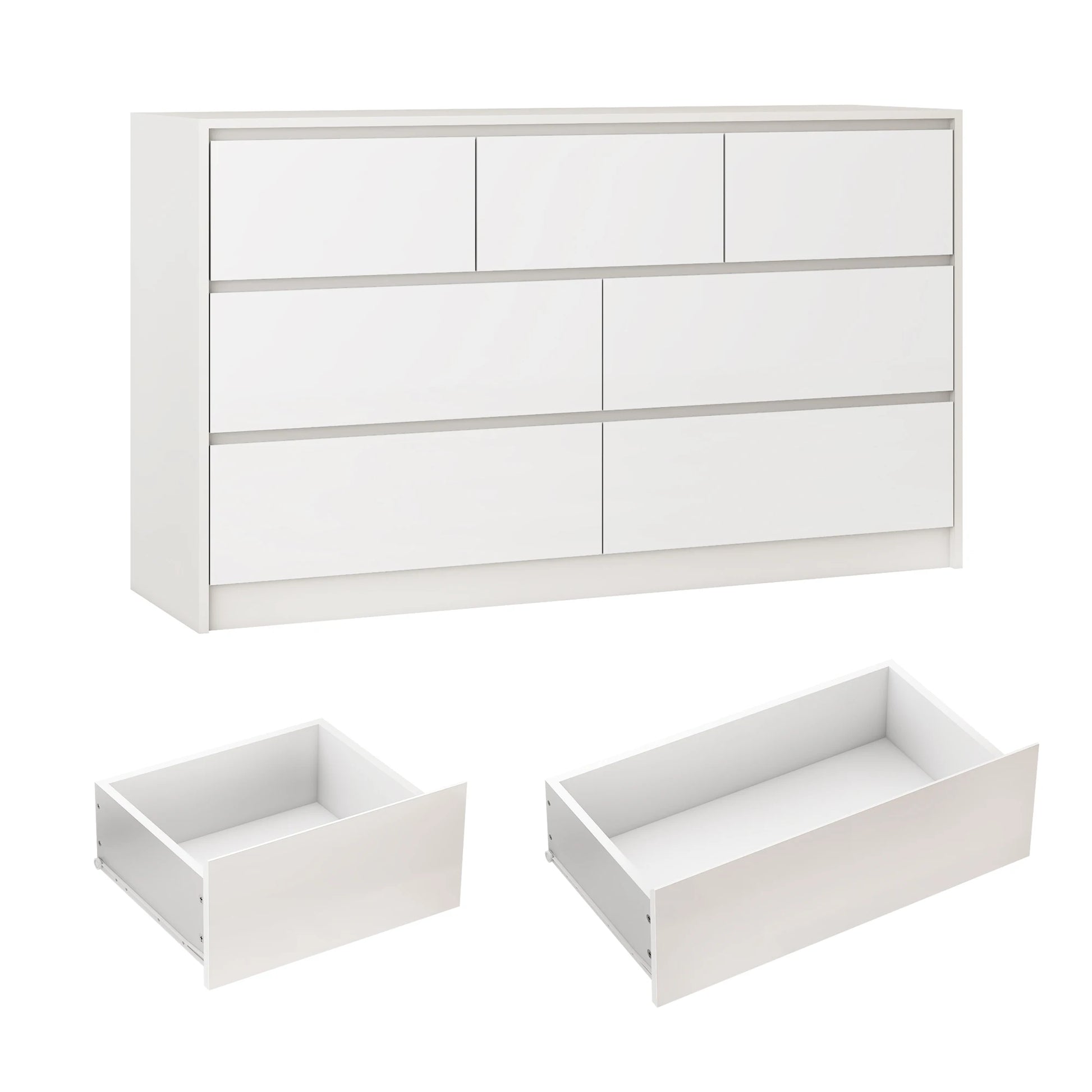 7 Drawer Dresser for Bedroom, 55 Inch Modern Dresser with High Gloss Drawers, Large Wood Chest of Drawer, White/Black - Loving Babies & Pets Shop