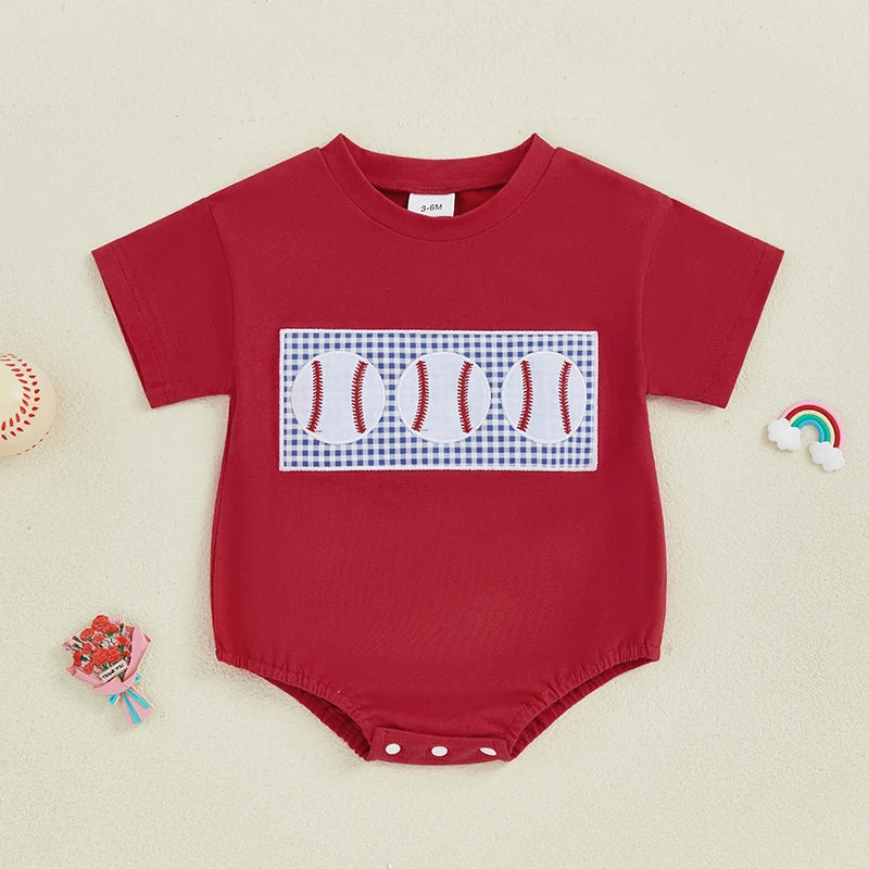 Toddler Boy Baseball Print Short Sleeve Romper Summer Jumpsuit Casual Outfit