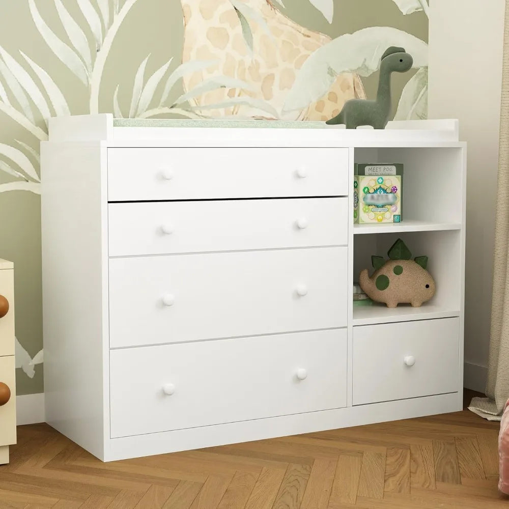 Changing Table Dresser, Baby Classic Nursery Dresser with 5 Drawers and 2 Shelves, Multi-Functional Baby Changing Table - Loving Babies & Pets Shop