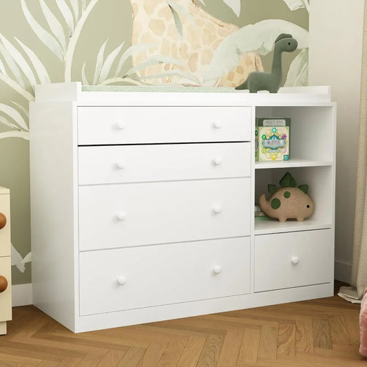 Changing Table Dresser, Baby Classic Nursery Dresser with 5 Drawers and 2 Shelves, Multi-Functional Baby Changing Table - Loving Babies & Pets Shop