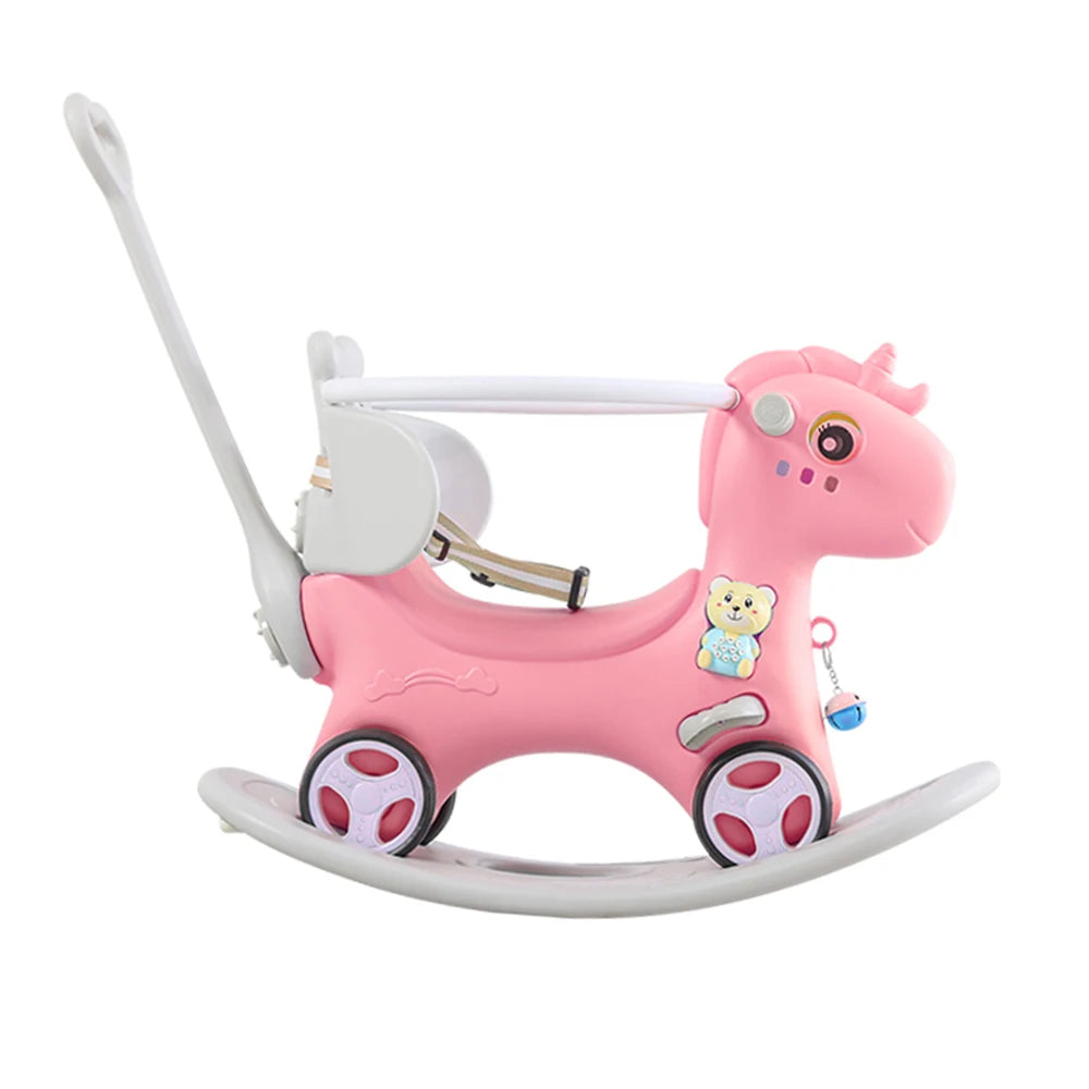 Rocking Horse for Toddlers, Balance Bike Ride On Toys with Push Handle, Backrest and Balance Board for Baby Girl and Boy - Loving Babies & Pets Shop