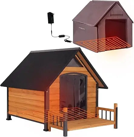 Heated Wooden Dog House With Insulated Metal Frame Outdoor