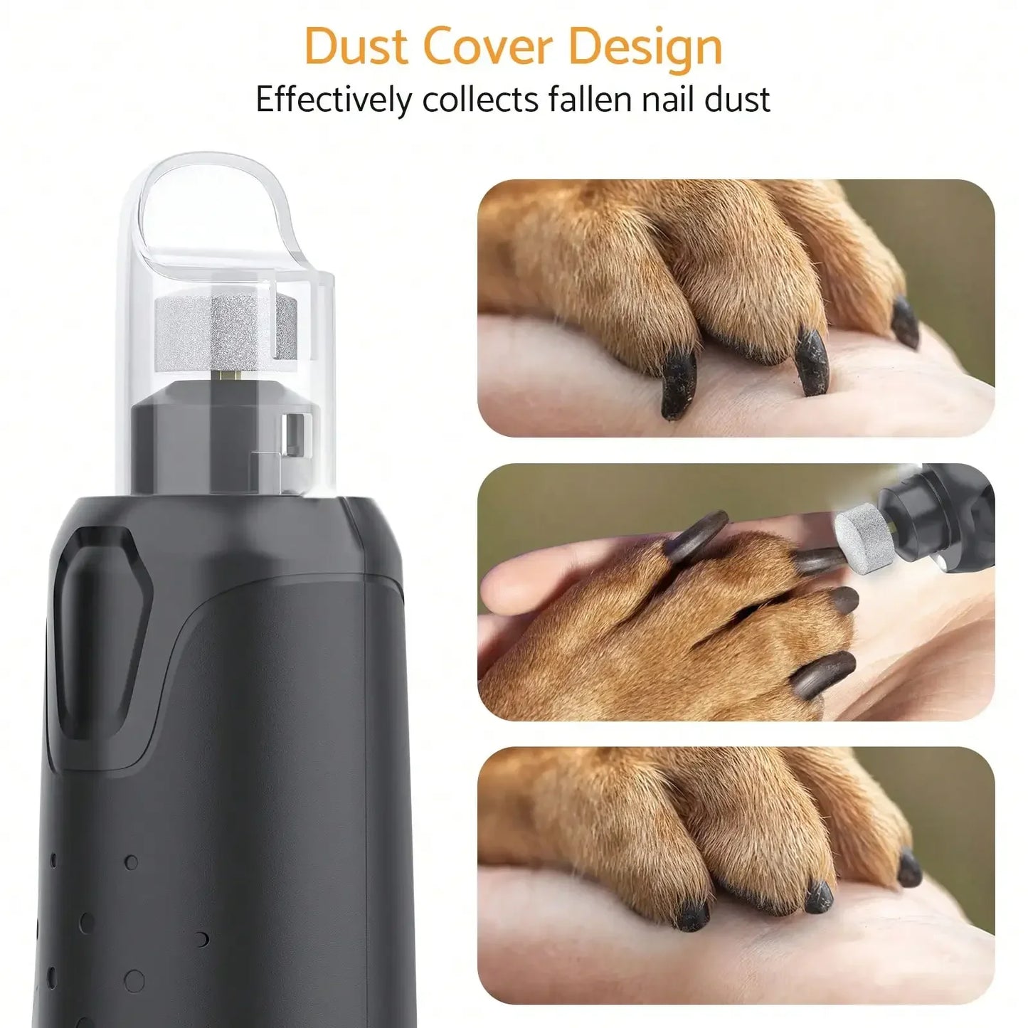 Quiet 6 Speed USB Rechargeable Dog Nail Grinder 2 LEDs