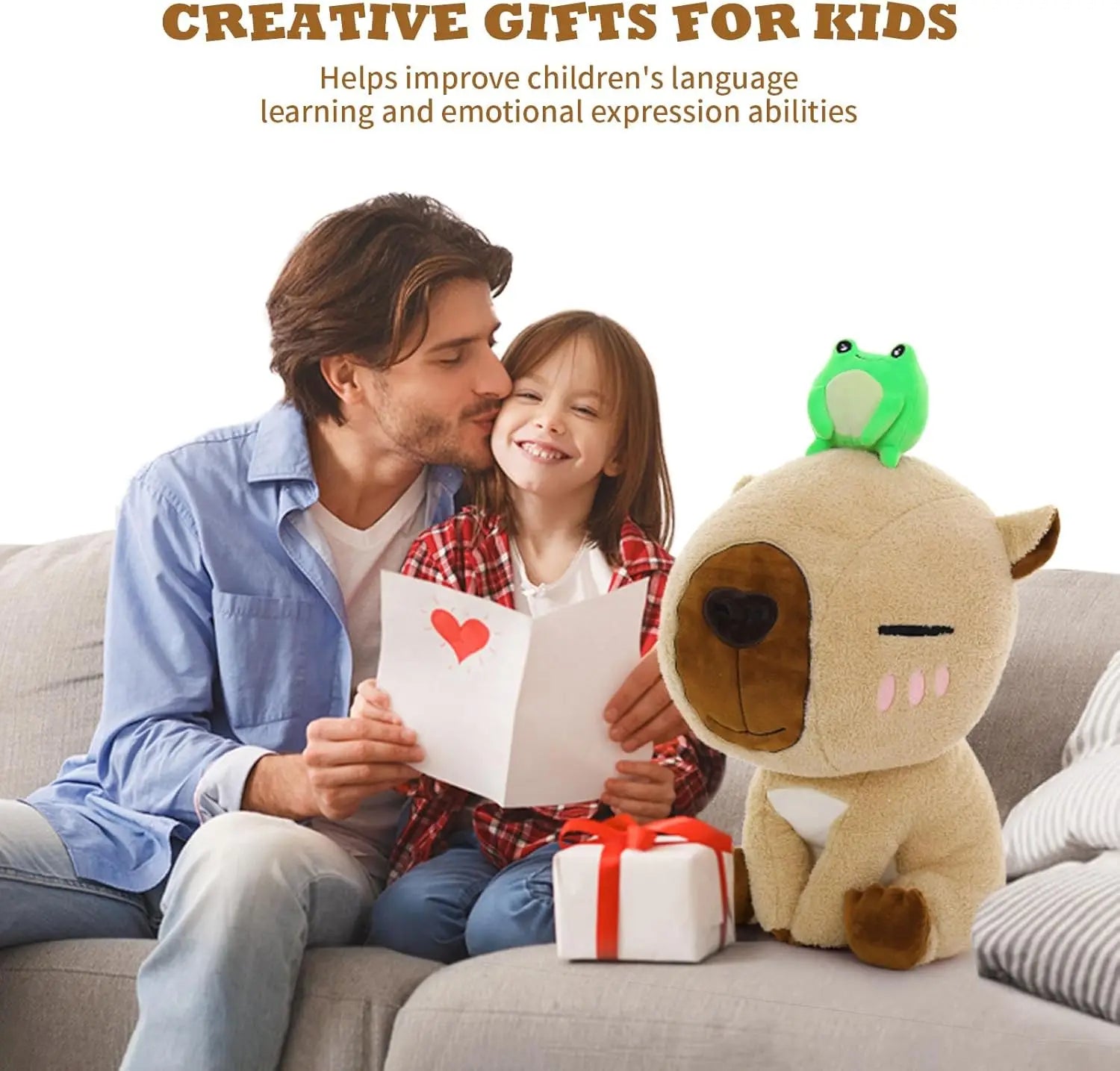 MaoGoLan Capybara Stuffed Animal, 21.6'' Big Mommy Capybara Plush Toy with 3 Baby Stuffed Capybara 1 Frog Plush Toy - Loving Babies & Pets Shop