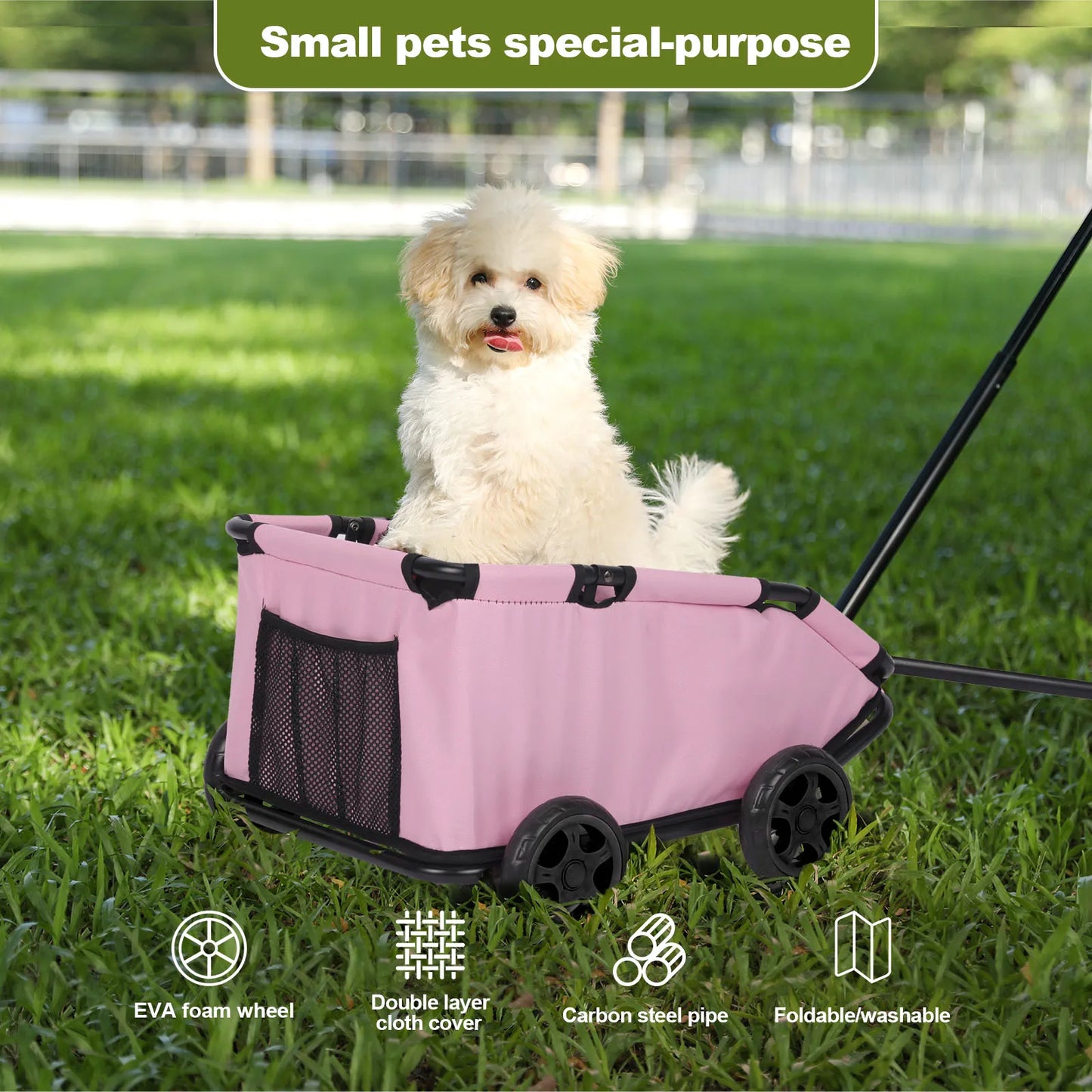 Lightweight 4 Wheel Small Pet Cart Stroller for Dogs and Cats with 360 Degree Rotation