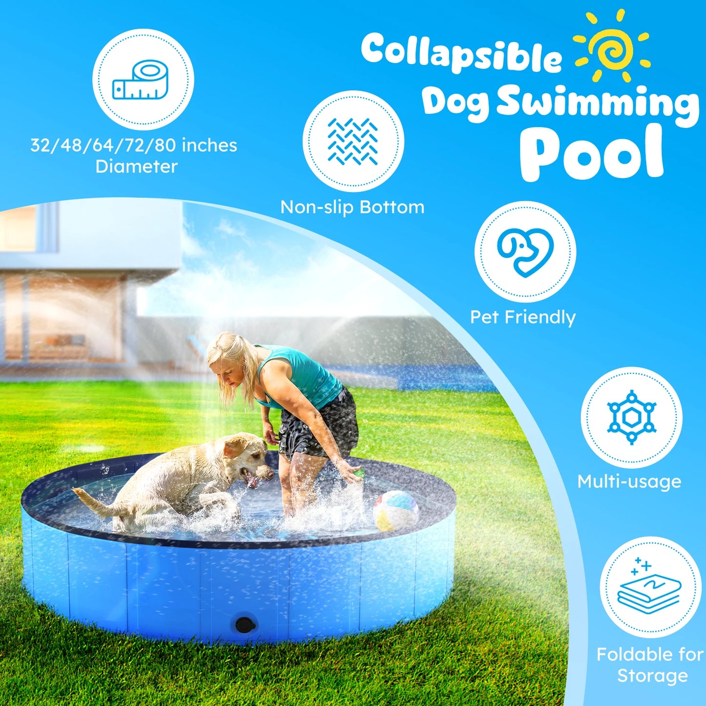Portable Foldable Dog Pool Anti Slip Collapsible Pet Bath