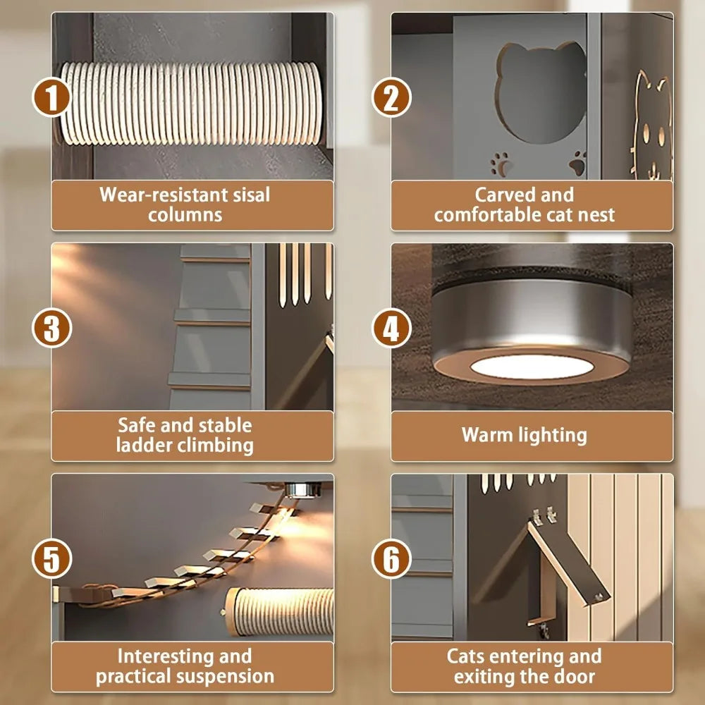 Large Enclosed Cat Condo Wooden Cat Villa Indoor Outdoor Enclosure with Wheels