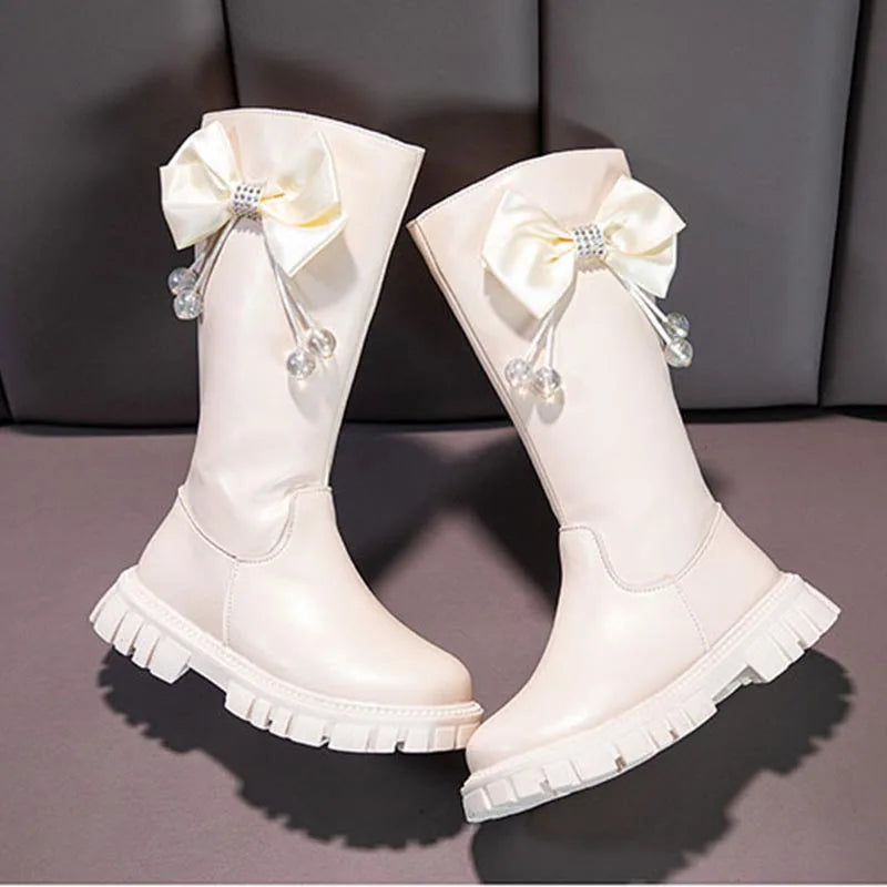Girls Boots Zip Kids Knee High Non-Slip Plush Long Snow Boots for Girls High Leather Boots Winter Fashion Boot Princess Shoes