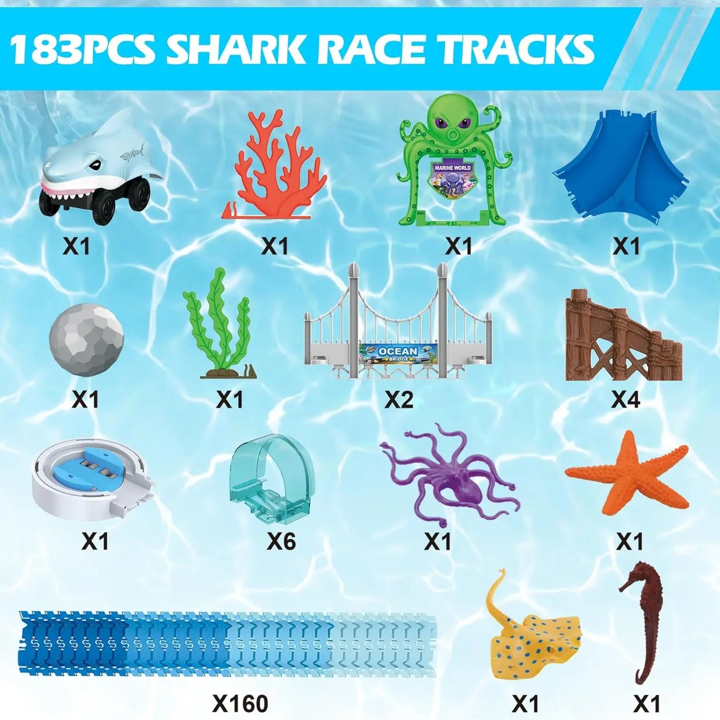 VATOS Shark Race Car Track Toy Set for Boys and Girls Age 3 Plus Flexible Ocean Adventure