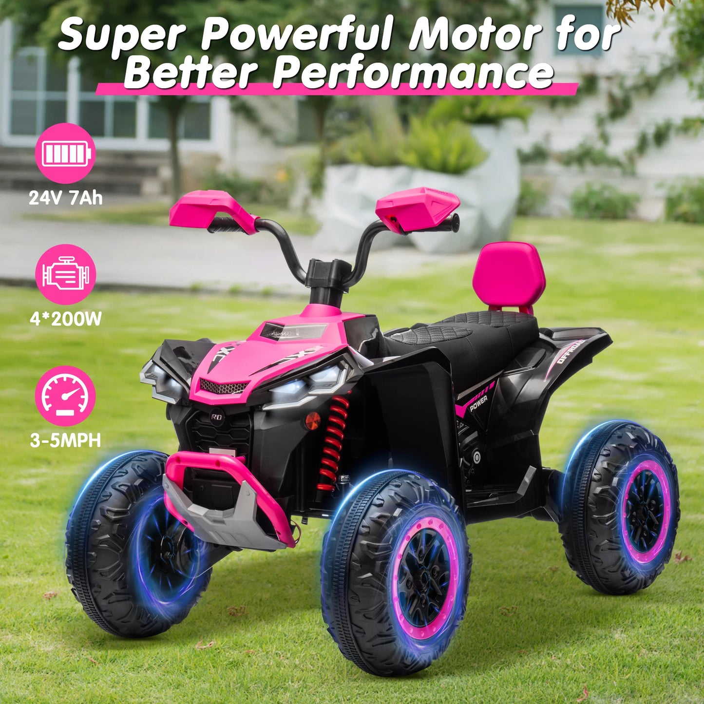 Kids JOYRACER 24V 4 Wheeler ATV Ride On Toy Two Seater with Powerful 800W Motor