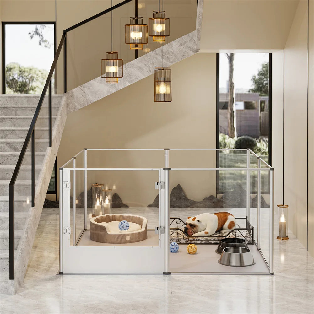 Extra Large Dog Playpen Acrylic Enclosure Pet Animal Bunny Ferrets Dog Fence Cage Pet Whelping Box with Waterproof Fertility Pad - Loving Babies & Pets Shop