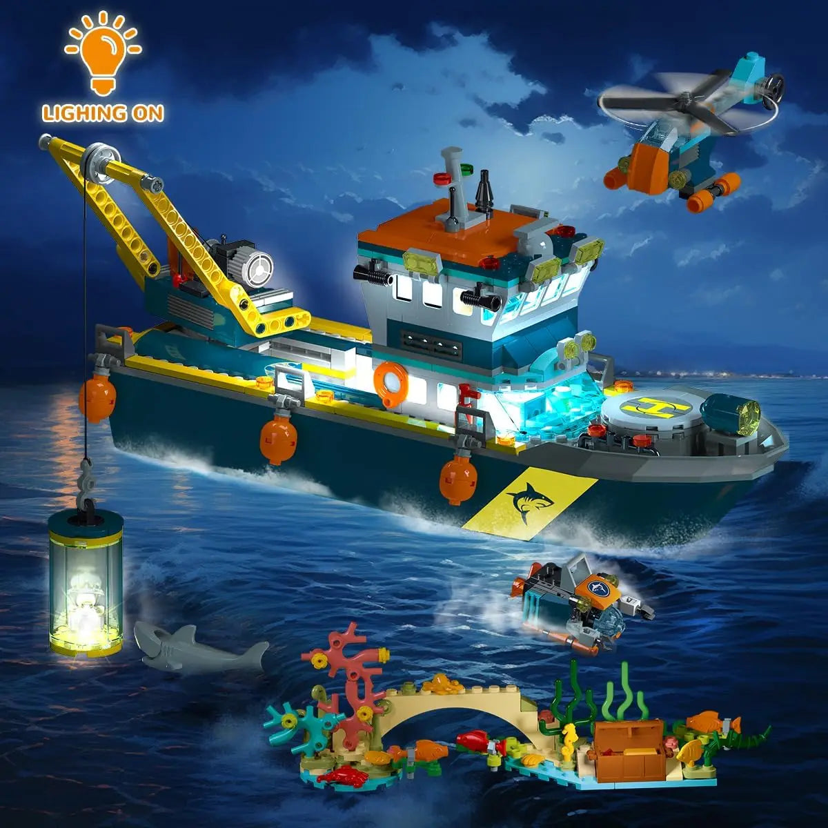 HOGOKIDS Arctic Explorer Ship Building Block Set with LED Light for Kids Ages 6 Plus