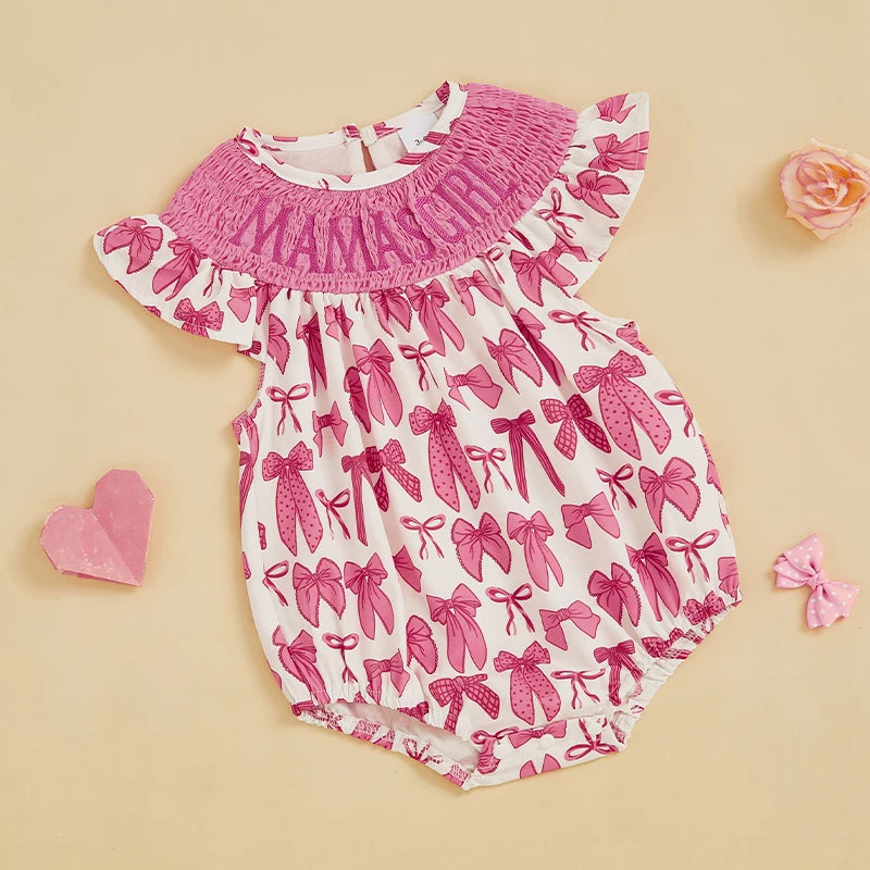 Adorable Baby Girls Floral Print Rompers with Cute Bow Detailing and Fly Sleeves