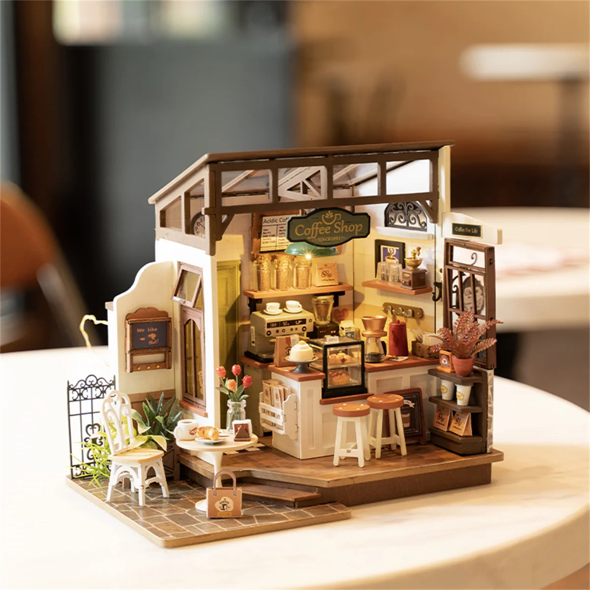Rolife DIY Mini Dollhouse No 17 Cafe Model Kits DIY Coffee Shop Dollhouse Kids Miniature Fantasy Doll House Wooden Kit Toy - Loving Babies & Pets Shop